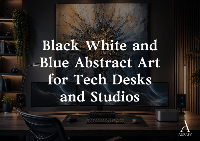 Black White and Blue Abstract Art for Tech Desks and Studios