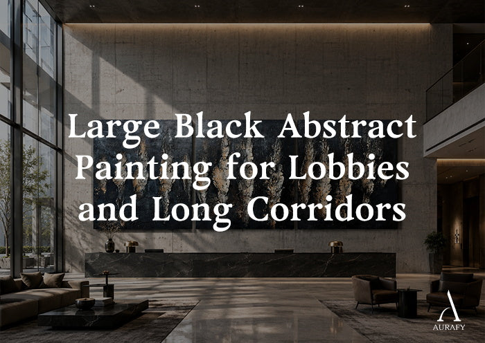 Large Black Abstract Painting for Lobbies and Long Corridors