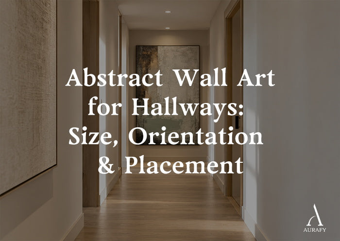 Abstract wall art for hallways showing a vertical artwork at the end of a neutral hallway