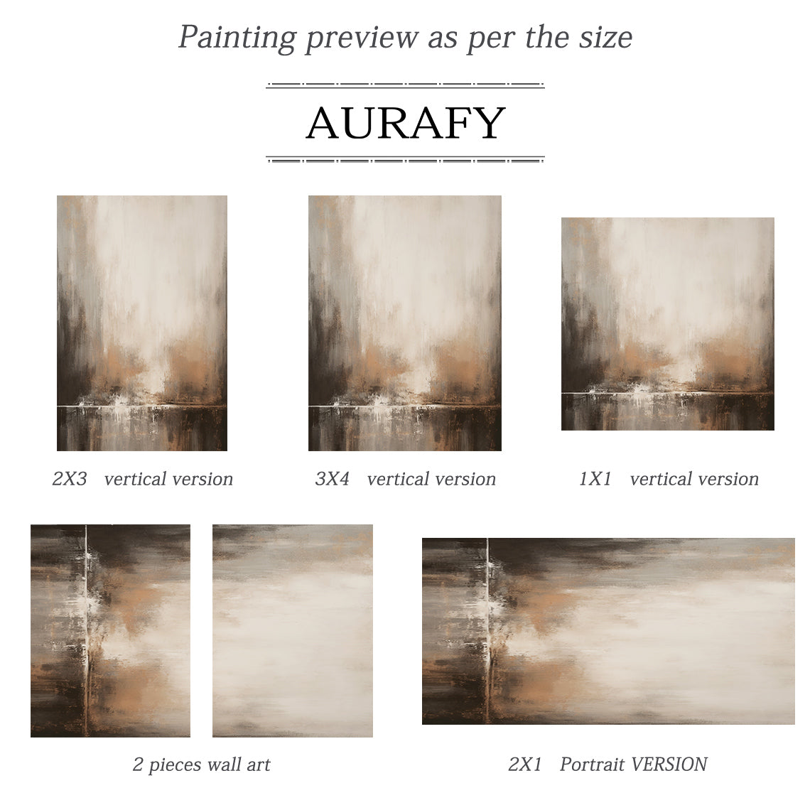 Wabi-Sabi Horizon Abstraction – Sandstone Umber & Mist Grey painting – AURA018(Vertical)