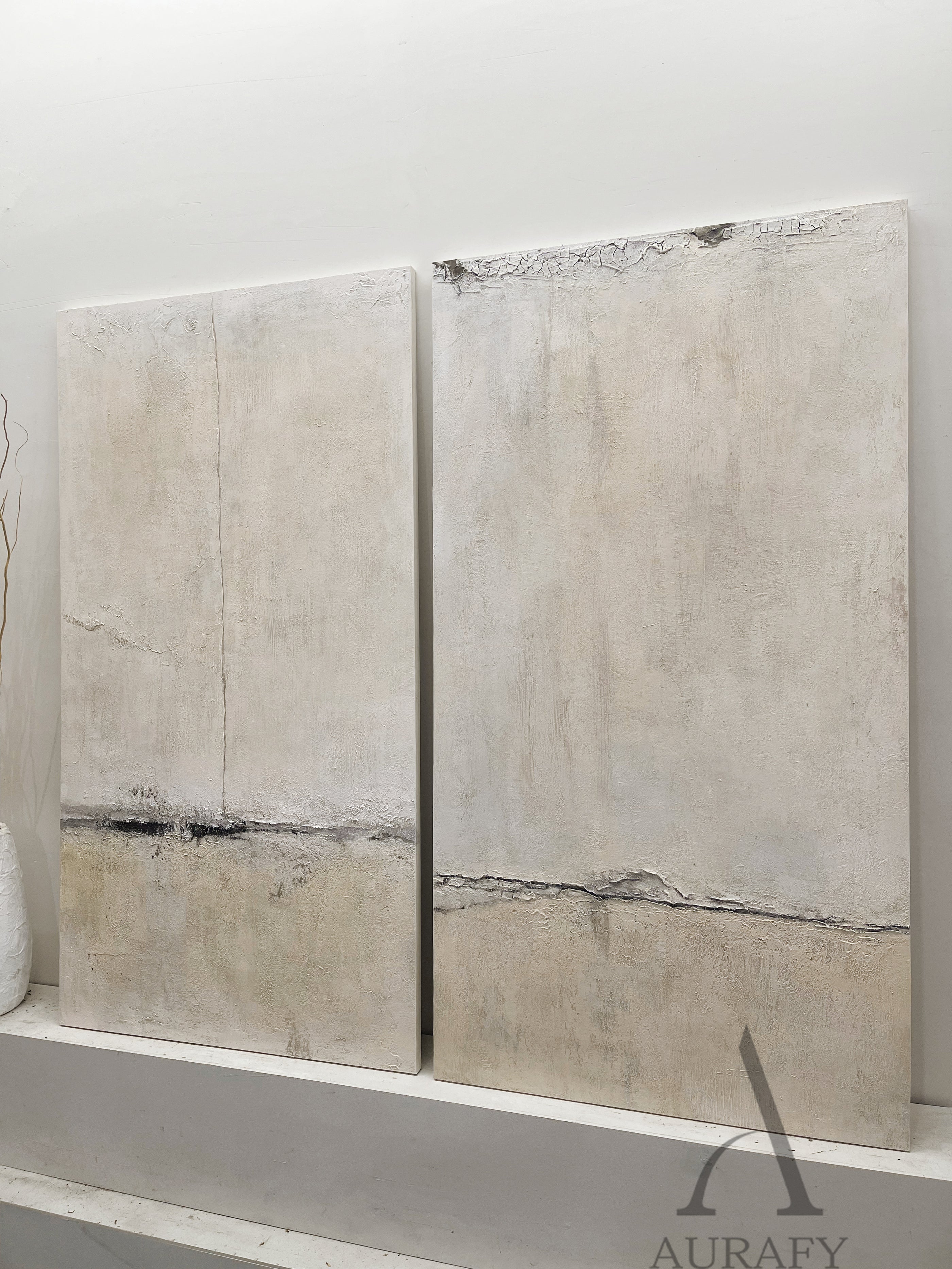 Wabi Sabi Beige Modern Organic Cracked Distressed Tactile Plaster Wall Art Piece AURA570