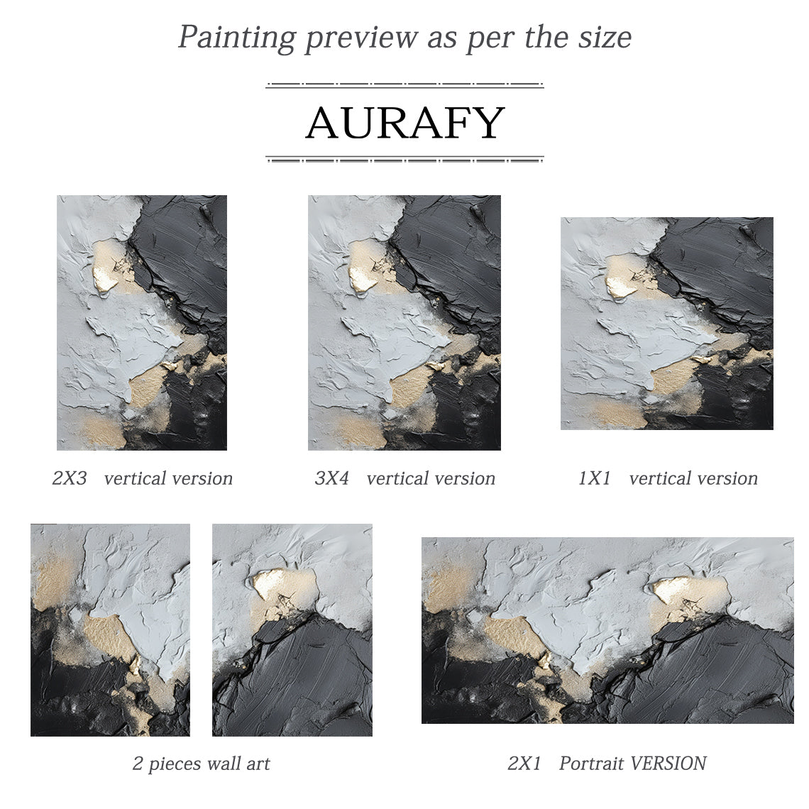 Dynamic Metallic Canvas – Charcoal, Silver & Gold Accents – AURA002(Horizontal)