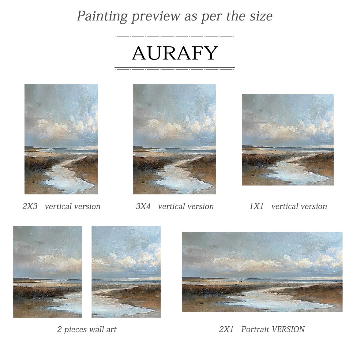 Blue Brown Knife Stroke Coastal Landscape Wabi-Sabi Textured Canvas Minimalist Oil Wall Art Decor AURA741