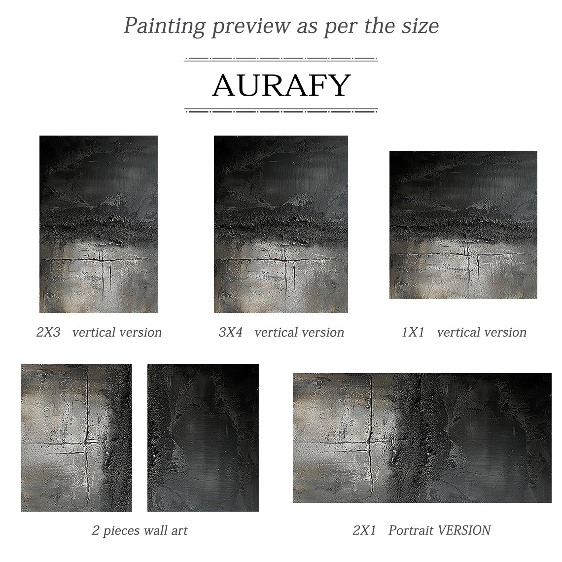 Industrial Patina Texture Wall Art – Charcoal & Steel Grey Tones – AURA020(Horizontal)