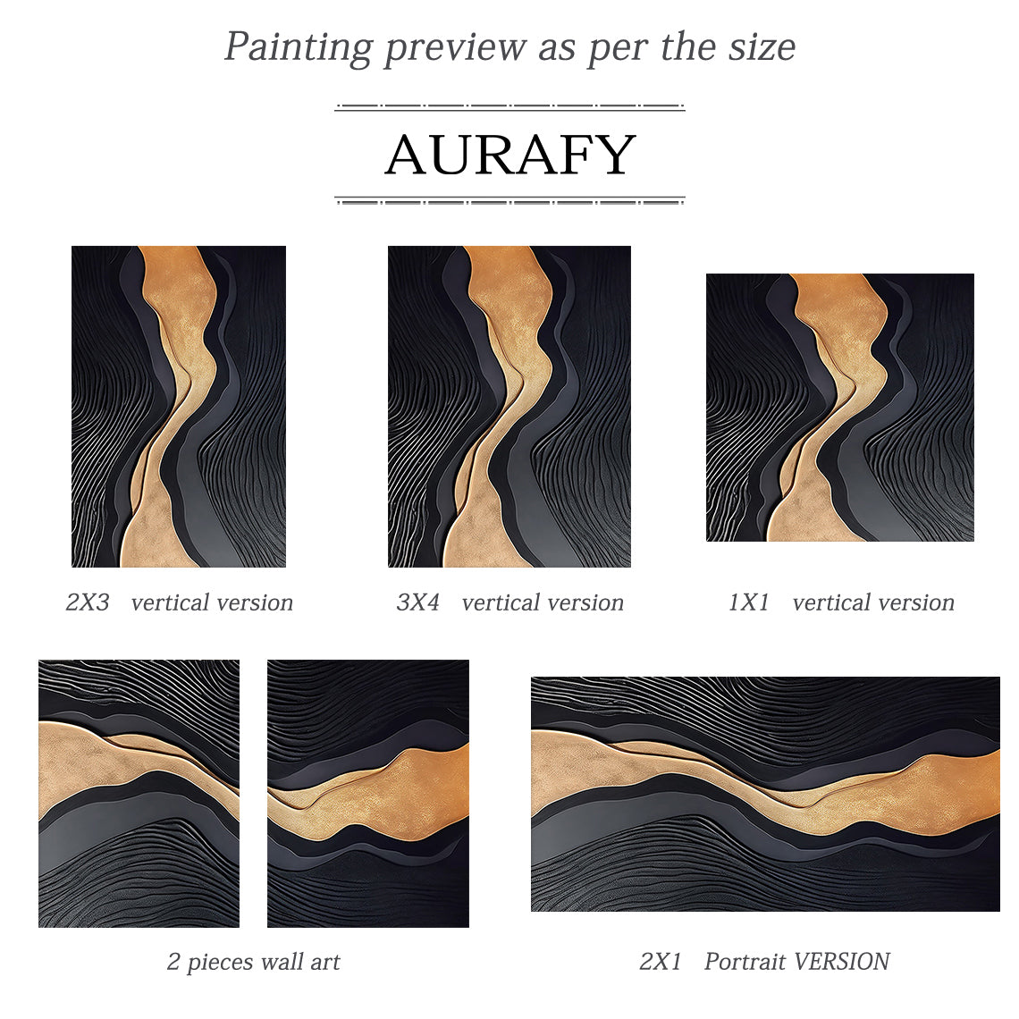 Metallic Topography Painting – Onyx & Gold Accents – AURA033(Vertical)
