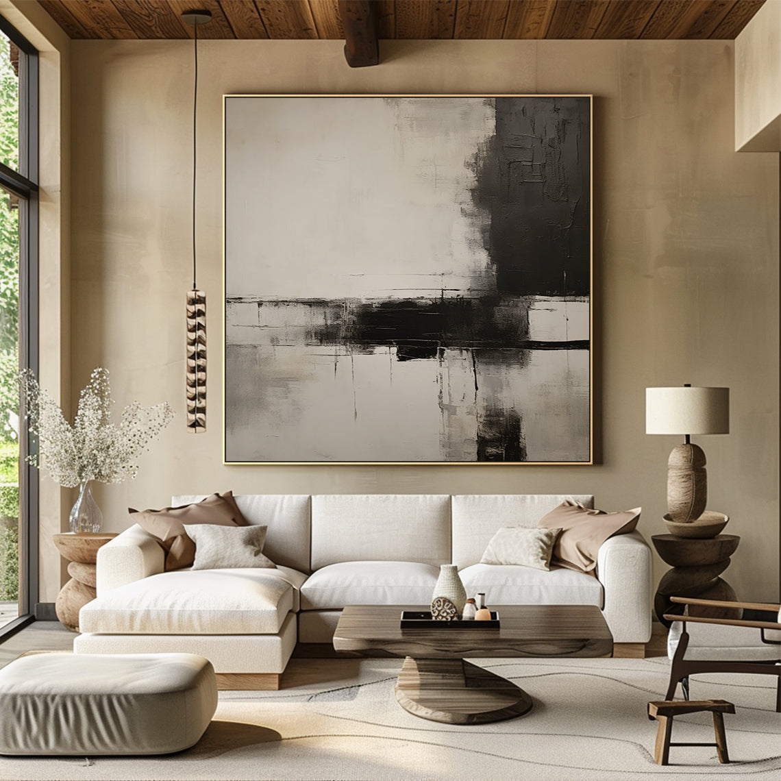 Neutral Abstract Minimalist Wall Art Beige Gray Living Room Decor-AURA174