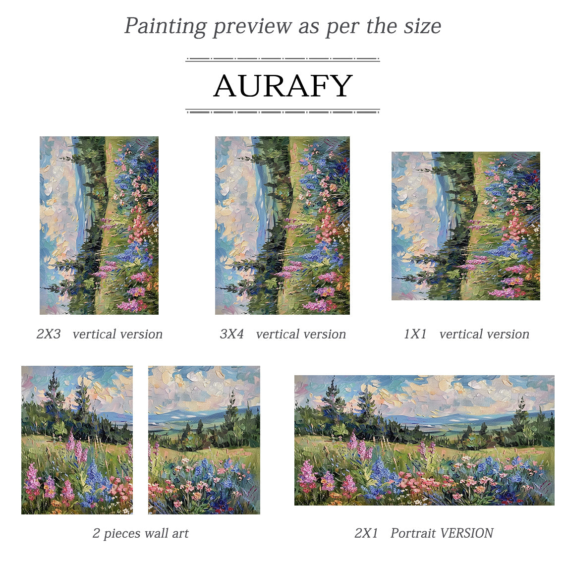 Green Wildflower Mountain Landscape Impasto Knife Stroke Oil Painting Textured Canvas Modern Organic Wall Art AURA713