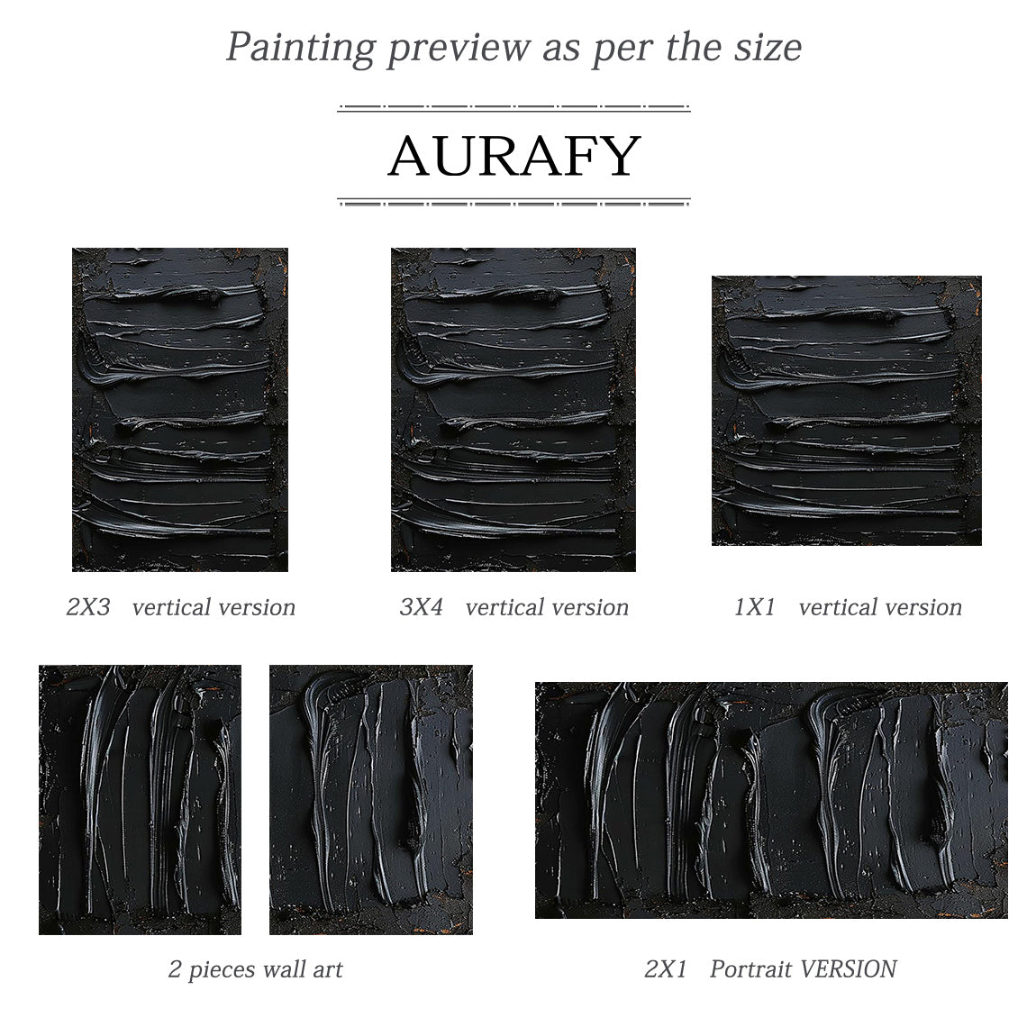 Sculptural Impasto Painting – Matte & Gloss Black Tones – AURA004(Horizontal)