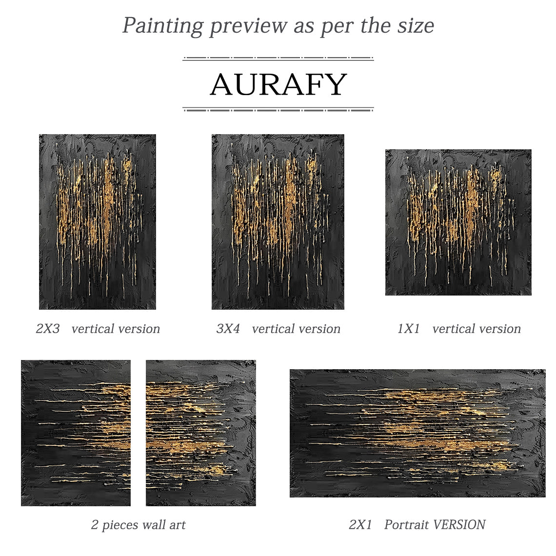 Metallic Drip Texture Canvas – Charcoal & Gold Accents – AURA031(Horizontal)