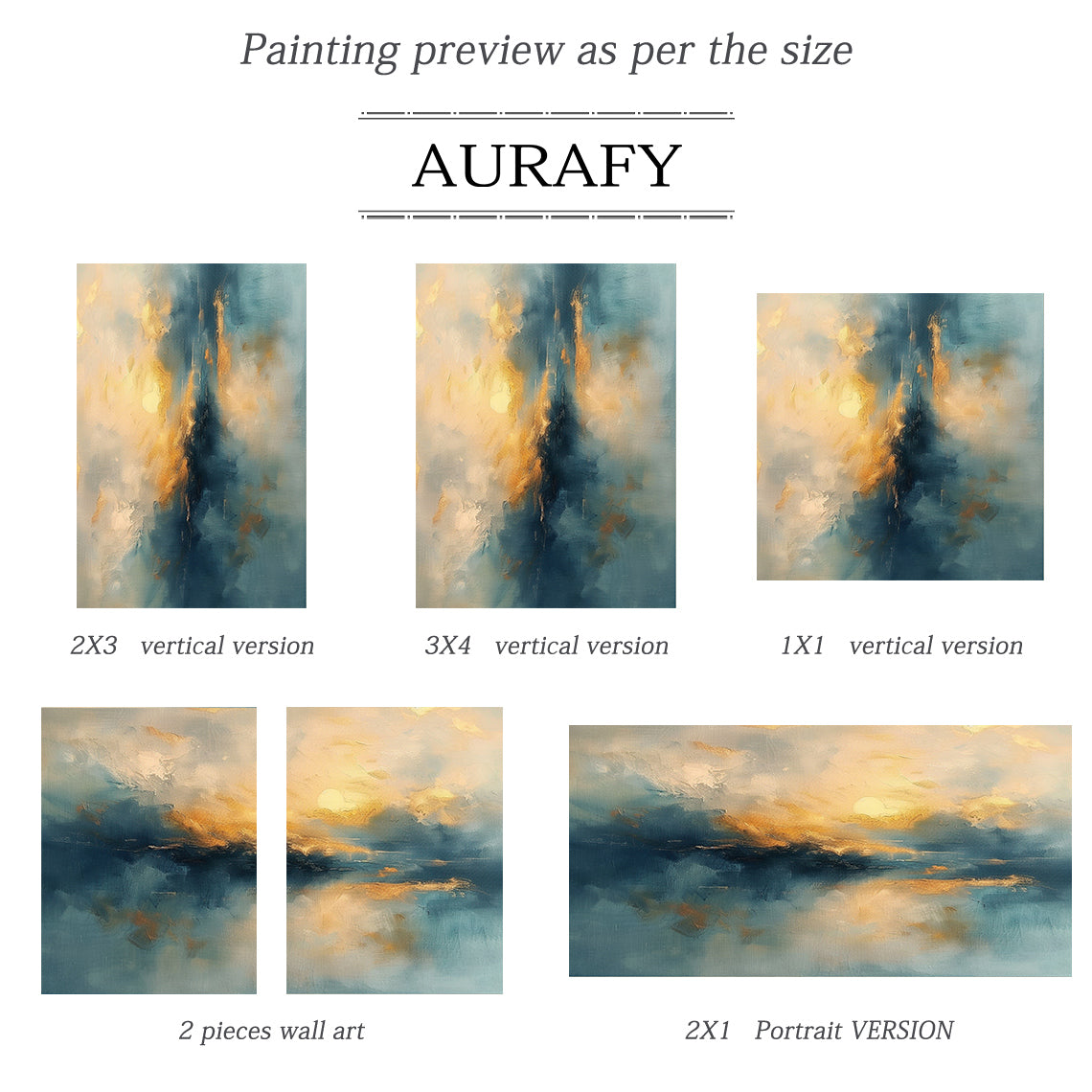 Blue Textured Landscape Art Knife Stroke Gold Sunset Canvas Japandi Minimalist Coastal Wall Artwork Decor AURA708