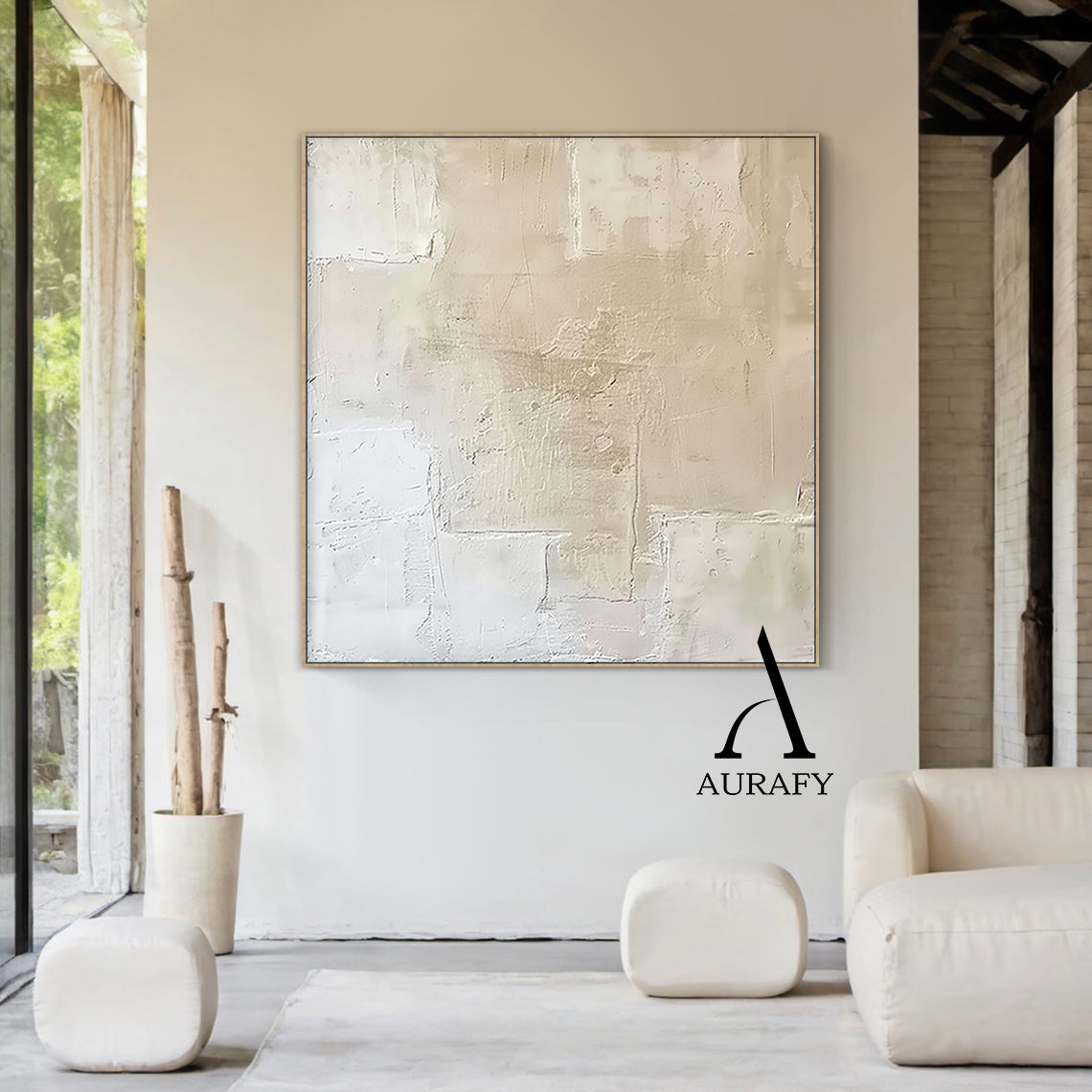 Wabi Sabi Beige Abstract Handcrafted High-Relief Plaster Tactile Wall Art Modern Organic AURA559