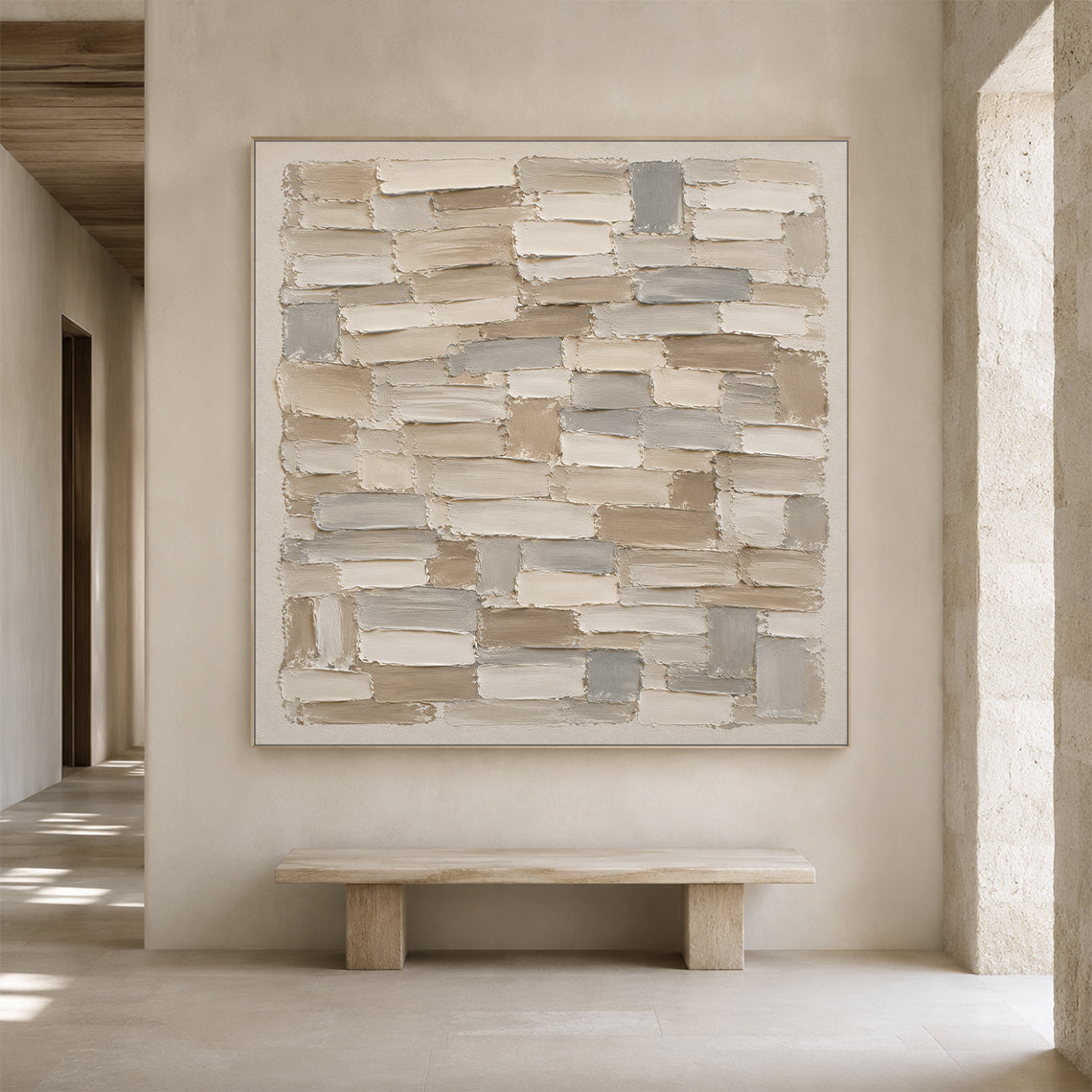 Textured Abstract Wall Art Beige Neutral Knife Stroke High Relief Plaster Minimalist Canvas AURA756