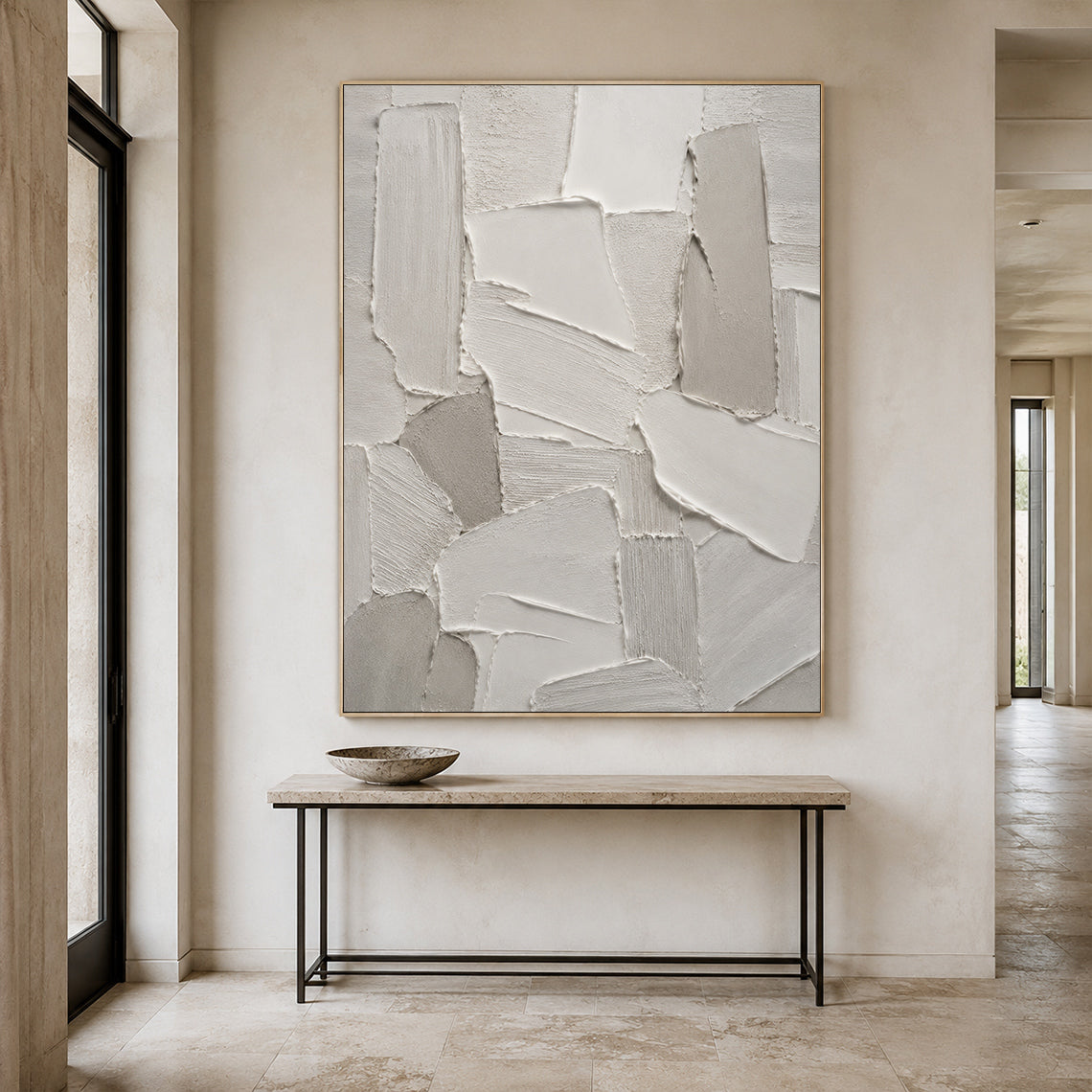 Gray 3D Textured Plaster Painting Japandi Wabi-Sabi Knife Stroke Tactile Abstract Minimalist Luxe Wall Decor AURA764