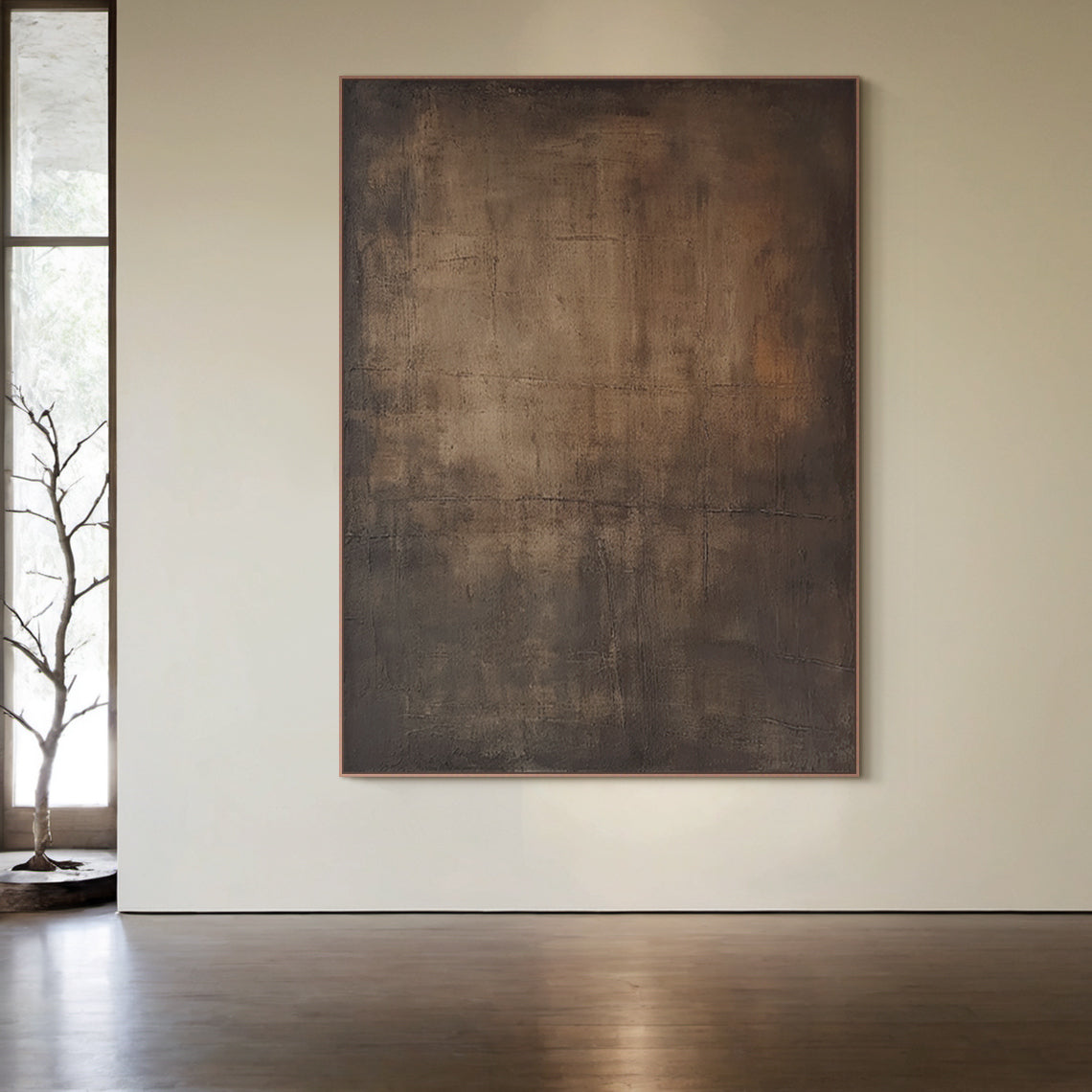 Wabi-Sabi Minimalist Wall Art – Aged Brass & Tobacco Brown – AURA016(Horizontal)