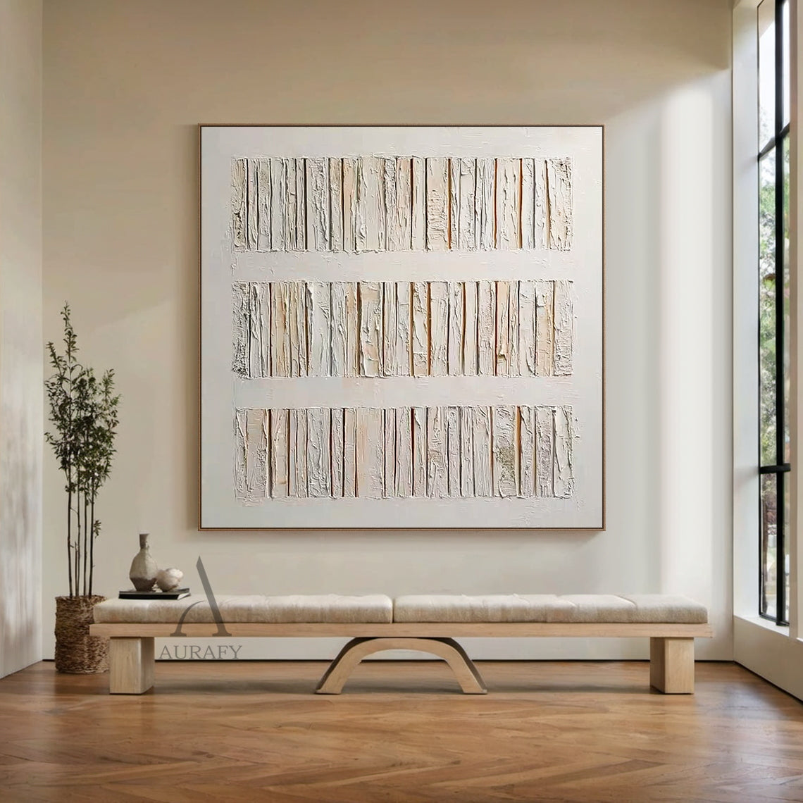 3D Textured Beige Abstract Modern Organic Sculpted High-Relief Tactile Surface Knife-Stroke Painting AURA453