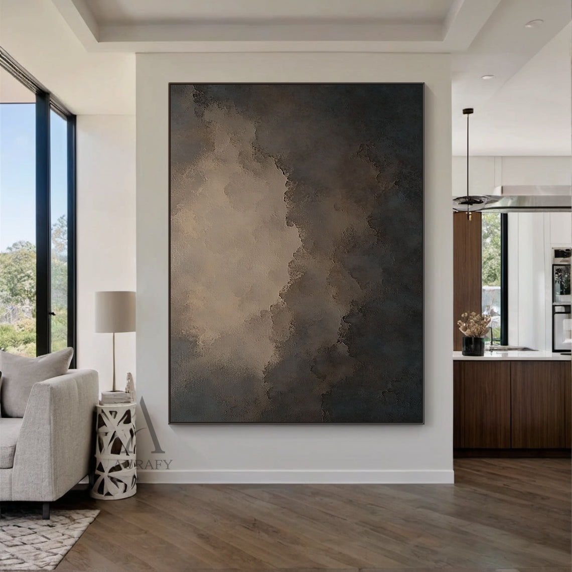Veiled Ridges, Brown Abstract Mountain Wall Art AURA875