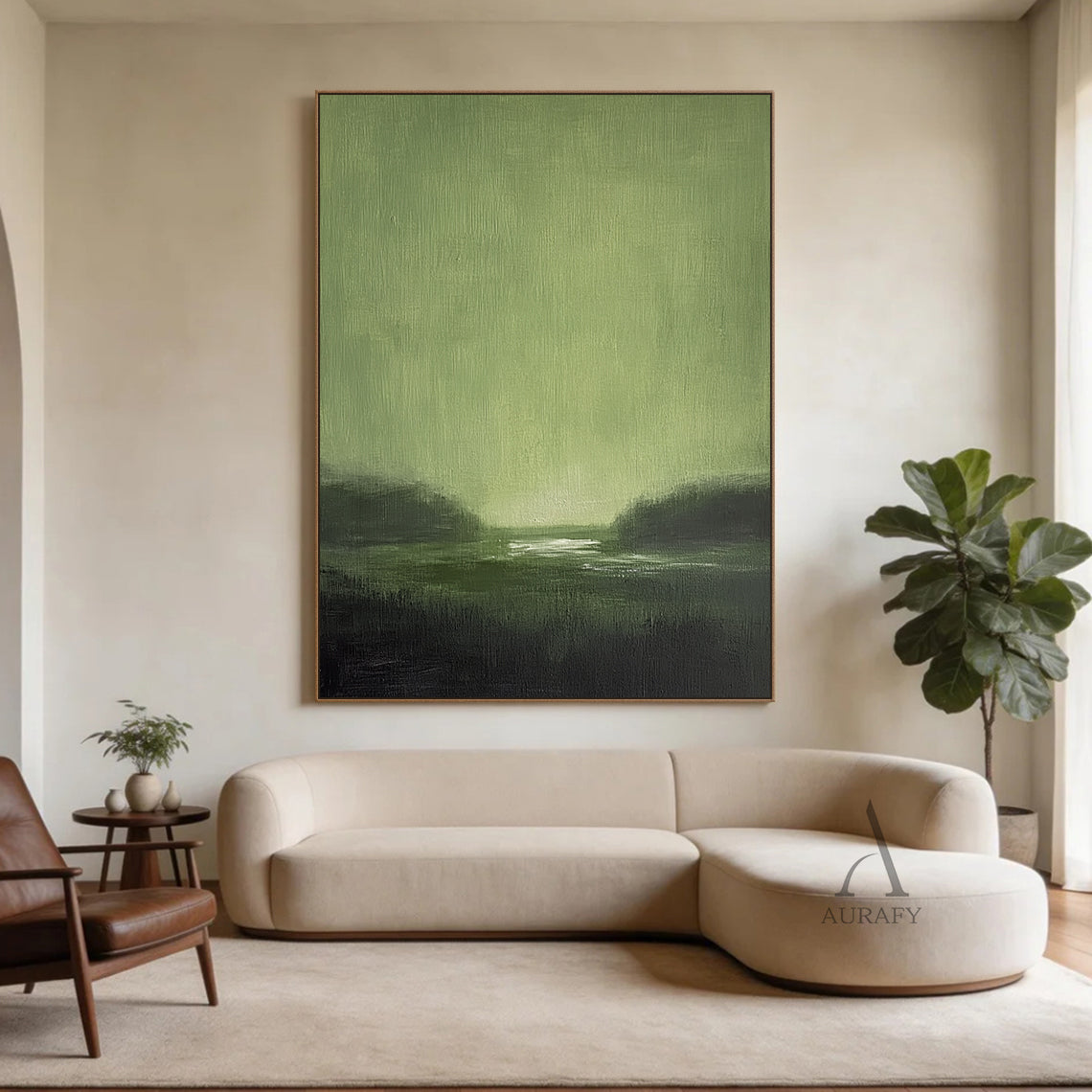 Stylish Unique Modern Abstract Green Wall Art for Interior Decor AURA390