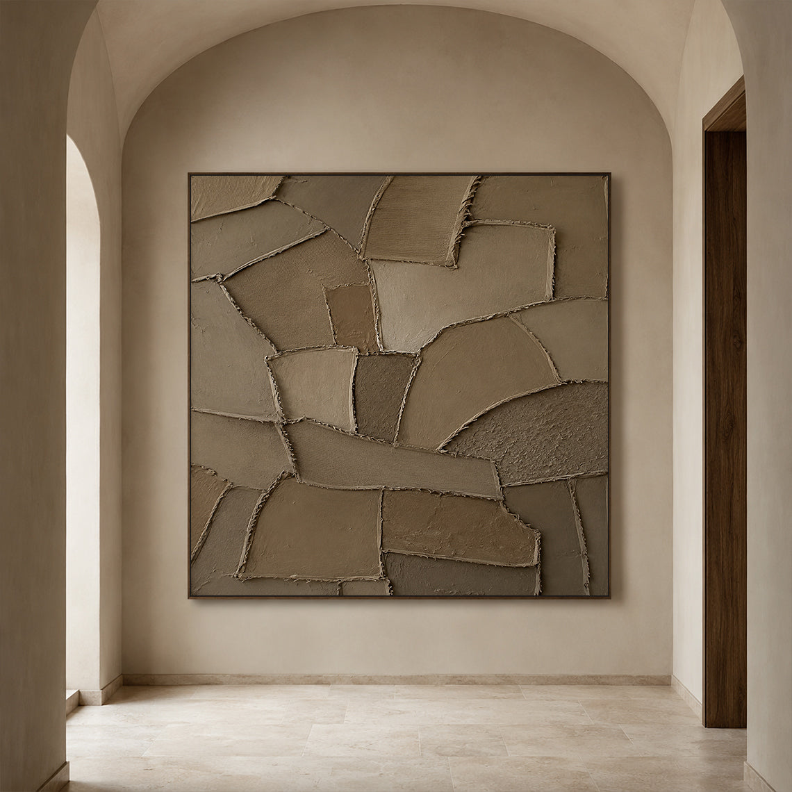 Wabi Sabi Brown 3D Textured Plaster Sculpted Canvas Japandi Minimalist Luxe Tactile Knife Stroke Art AURA771