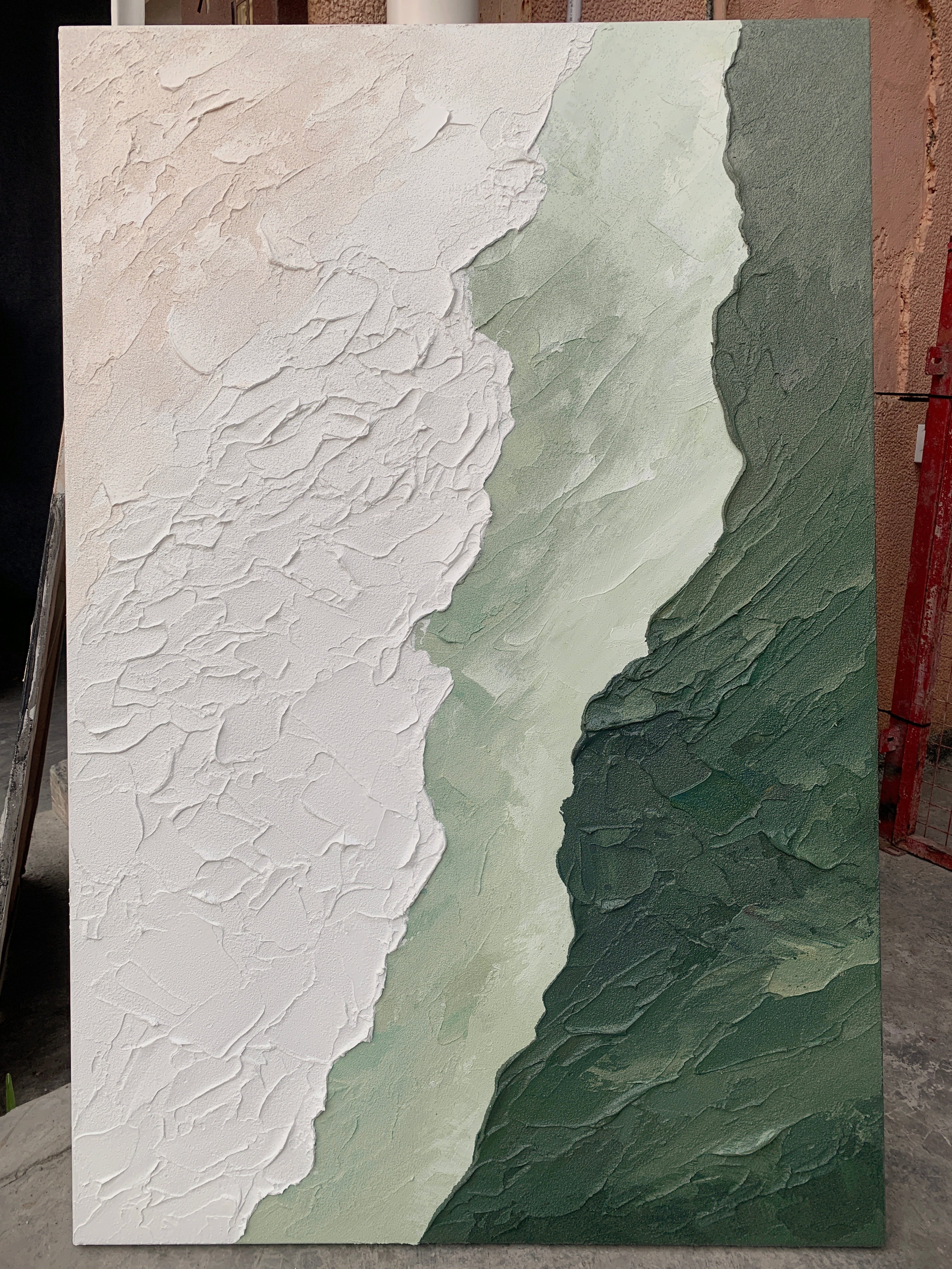 Moss Serenity Canvas – Moss Green & Ivory Textured Wall Art – AURA061