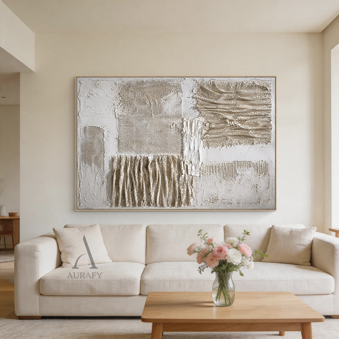 Frayed Layers, Burlap and Plaster 3D Abstract Wall Art AURA856