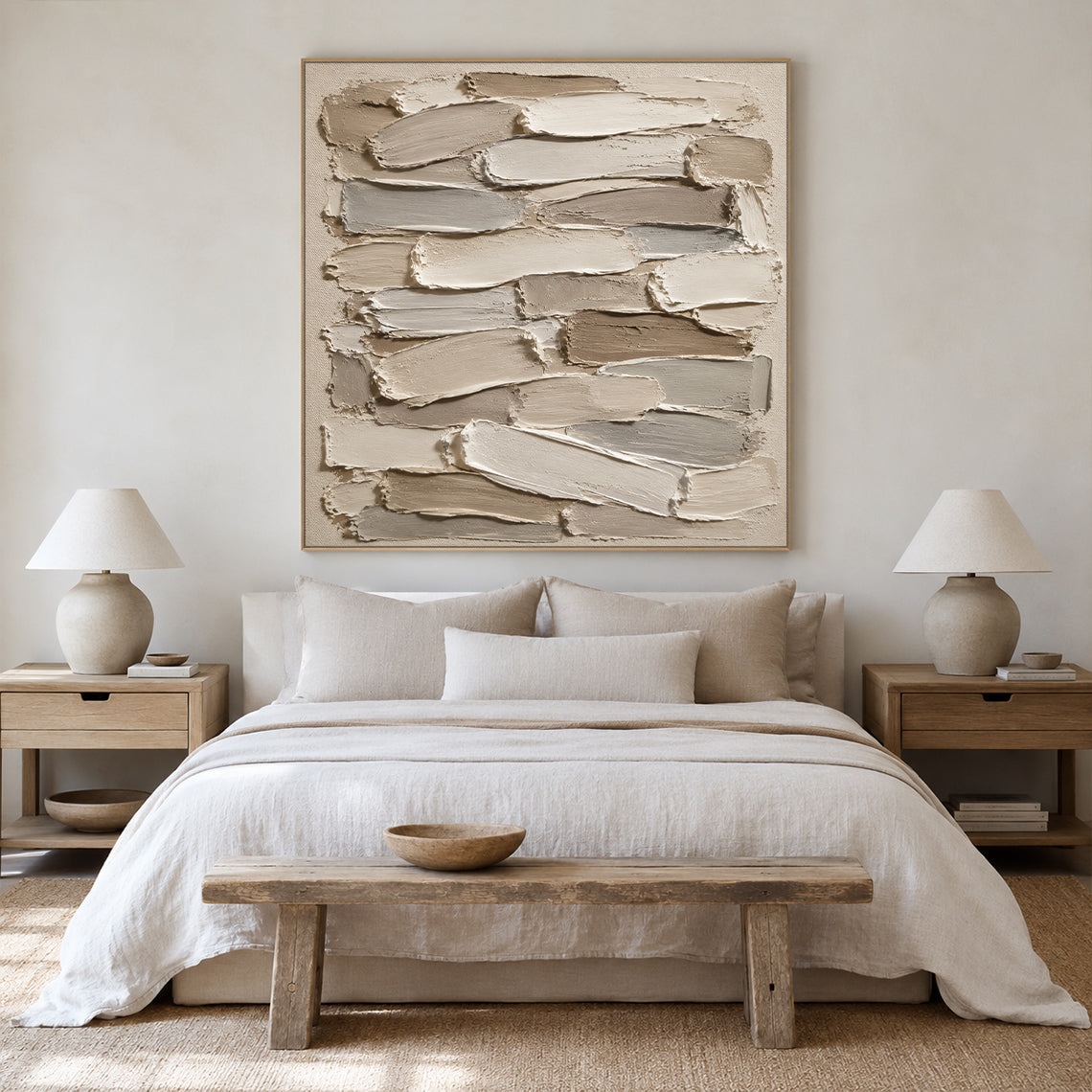 3D Textured Plaster Painting Japandi Wabi-Sabi Beige Brown Tactile Minimalist Luxe Sculpted Canvas Wall Art AURA754