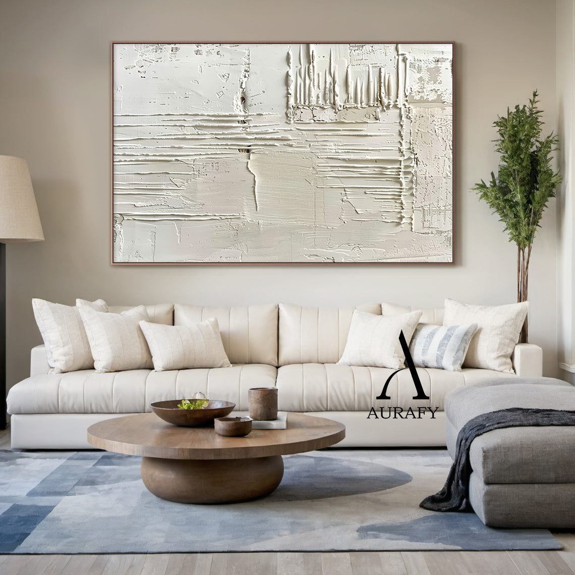 3D Textured Beige Abstract Painting Tactile Surface Sculpted Canvas Japandi Minimalist Art AURA526