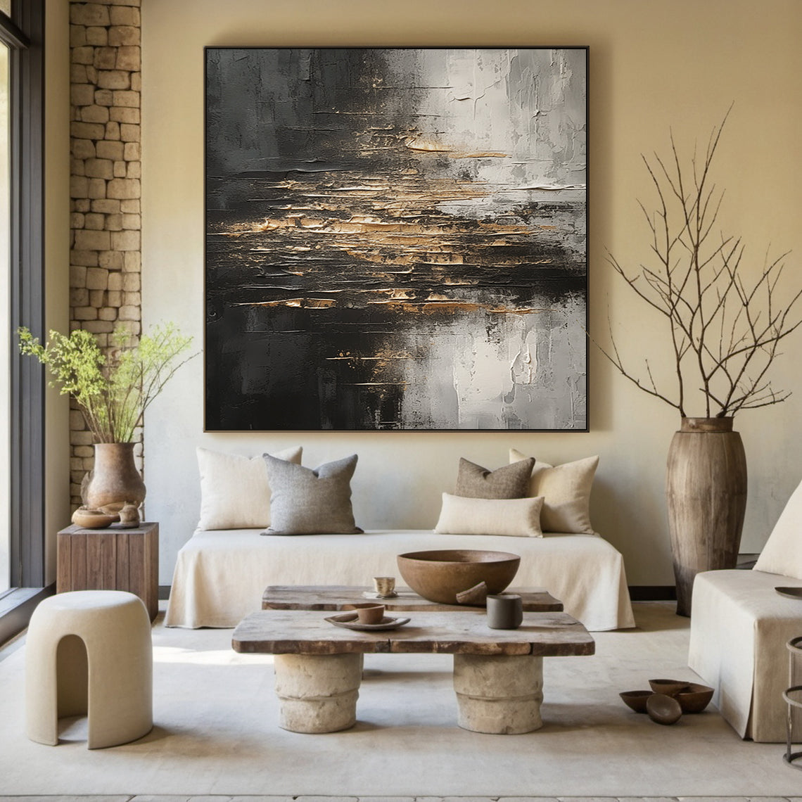 Fractured Horizon-Black & Gray Abstract Spatial Field-AURA103