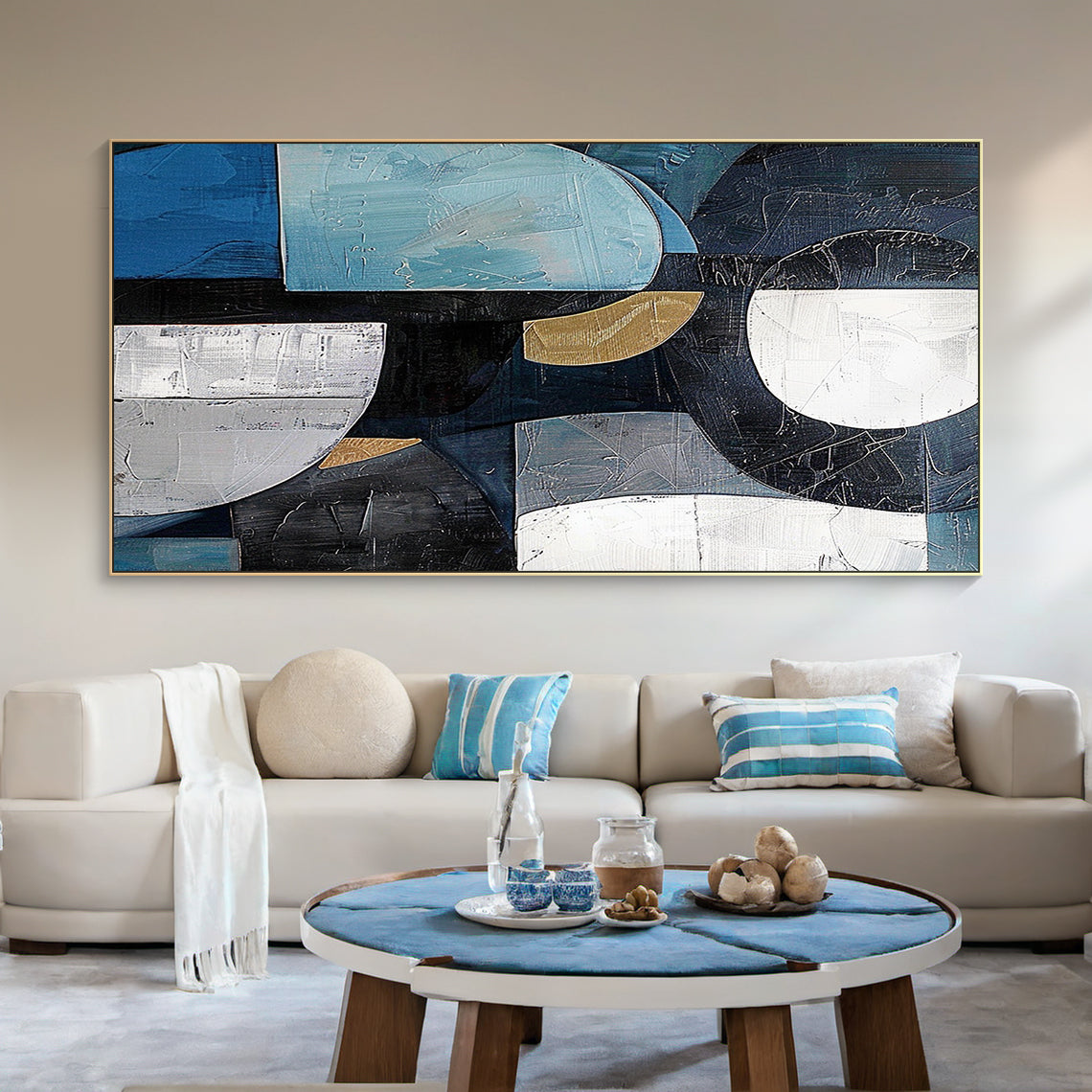 Midnight Geometry-Blue & Black Abstract Field-AURA154