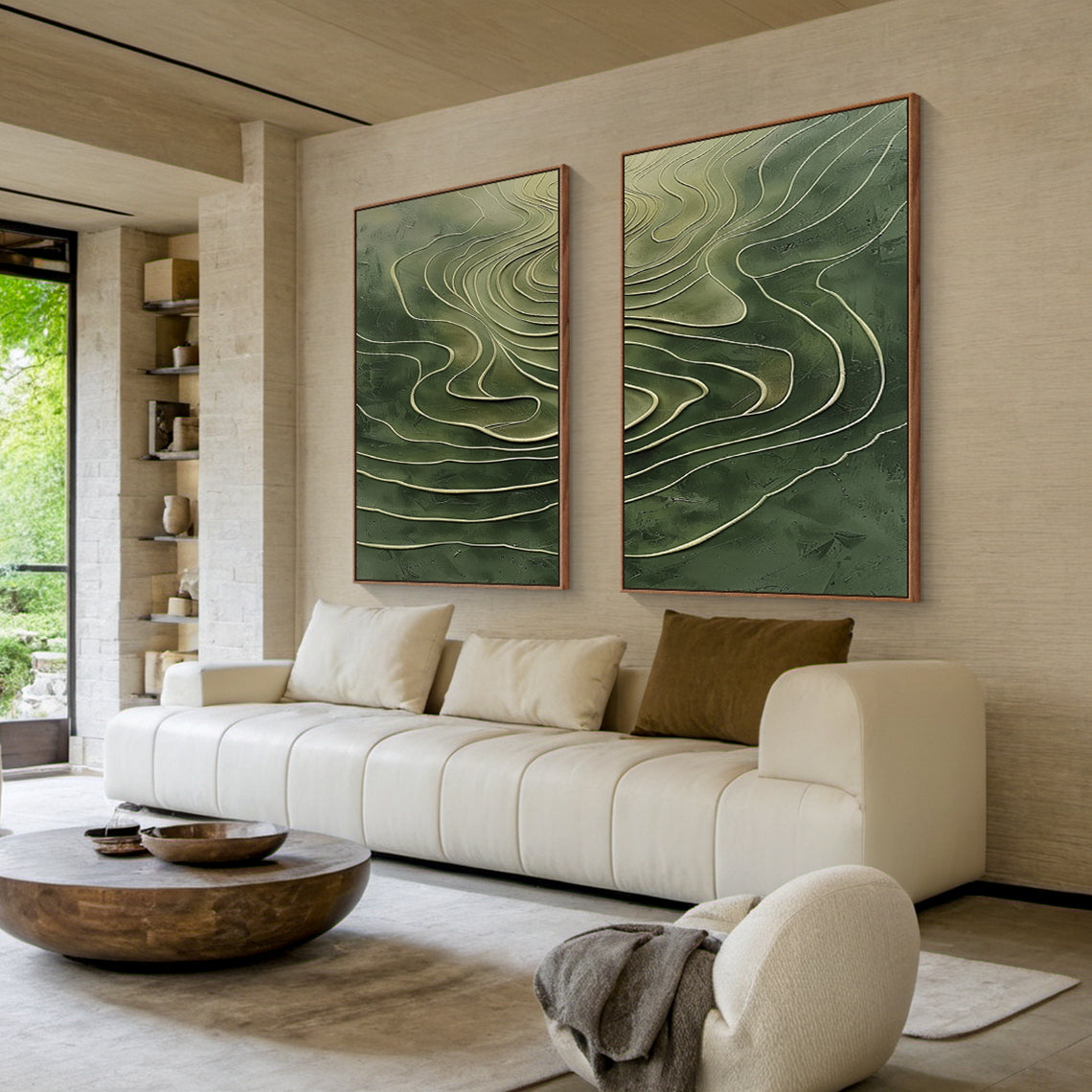 Green 3D Textured Abstract Painting Modern Living Room Wall Decor AURA173