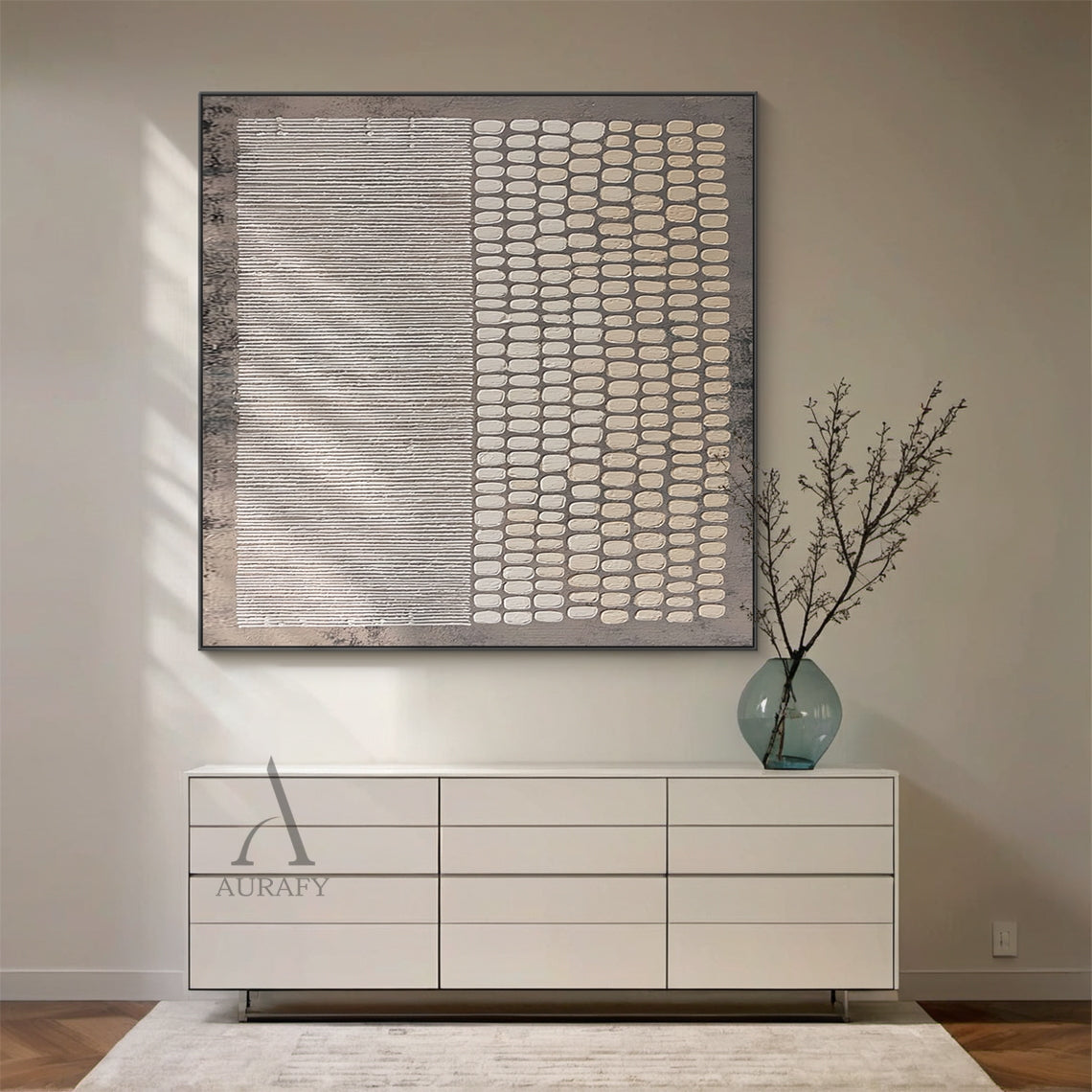 General Abstract Brown Gray Handcrafted Impasto Tactile Art with Linear and Organic Patterns AURA601