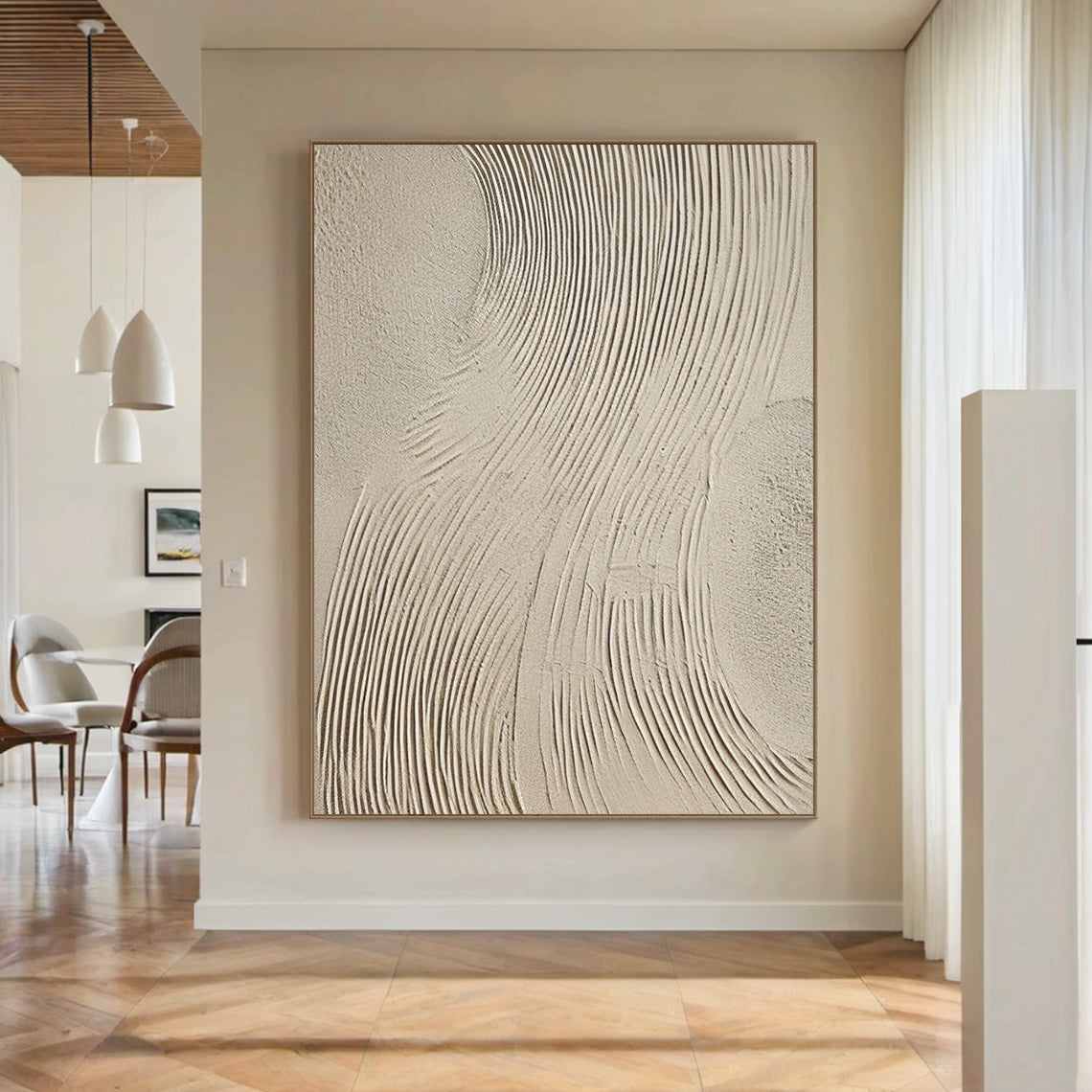 Swirling Impasto Canvas – Cream & Linen Tones – AURA044(Vertical)
