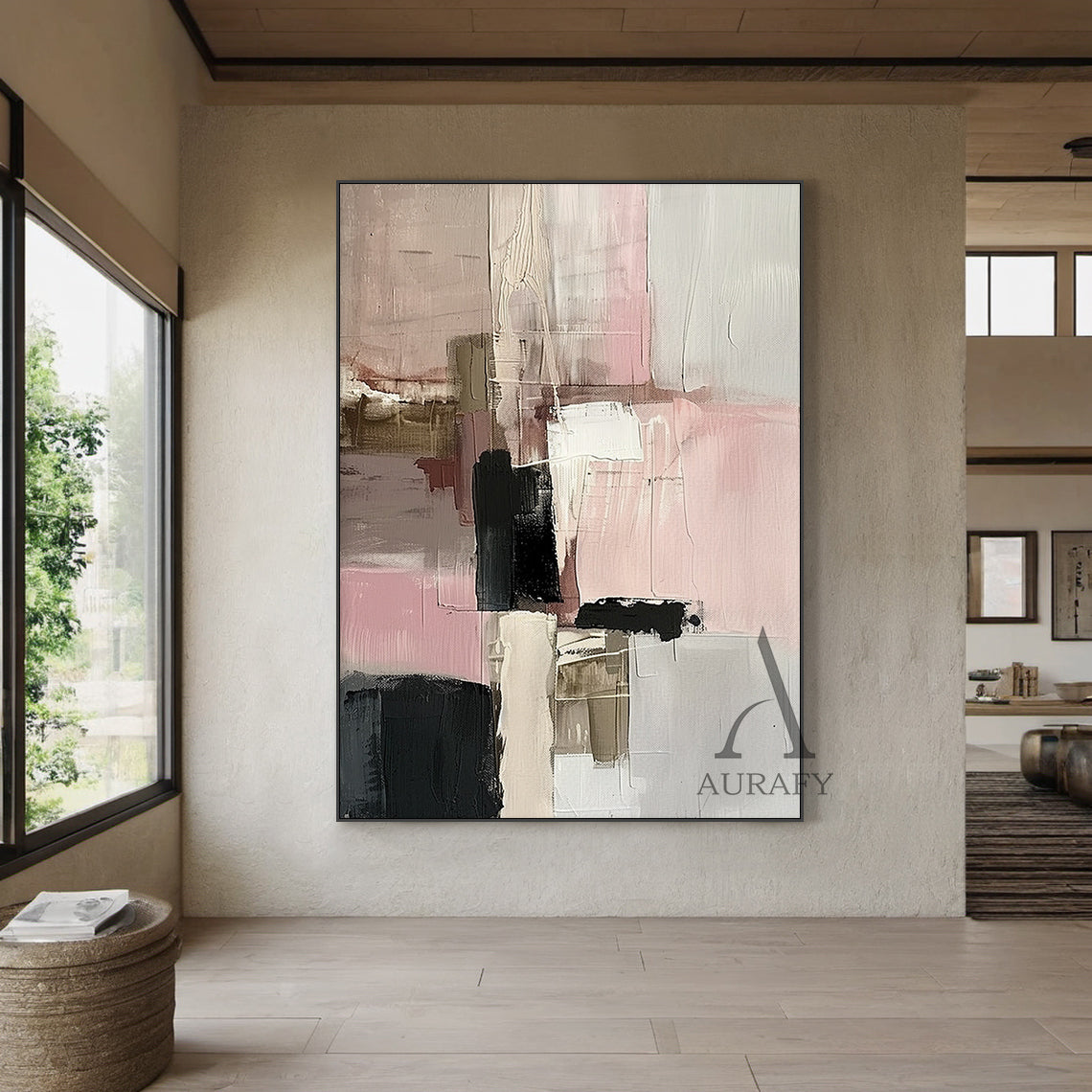 Abstract Wall Art Pink Black White Thick Knife Strokes Tactile Luxe AurafyArt AURA494