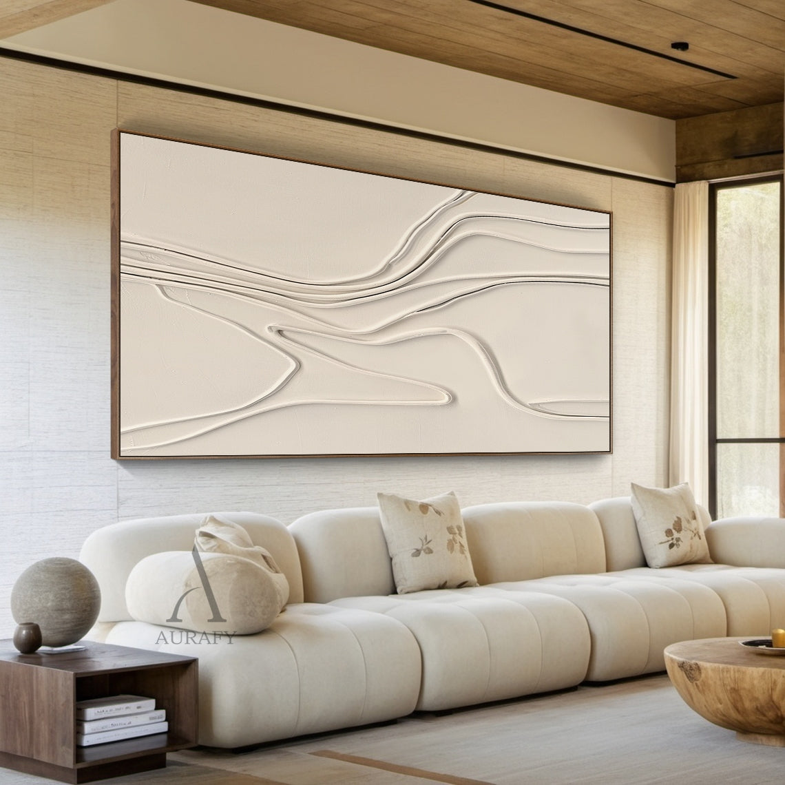 Minimalist Wall Art Beige High-Relief Sculpted Curves Tactile Matte Surface Modern Organic Decor AURA431