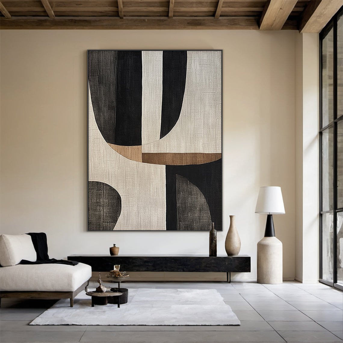 Curved Harmony Black Brown Texture Wall Art – AURA053(Vertical)