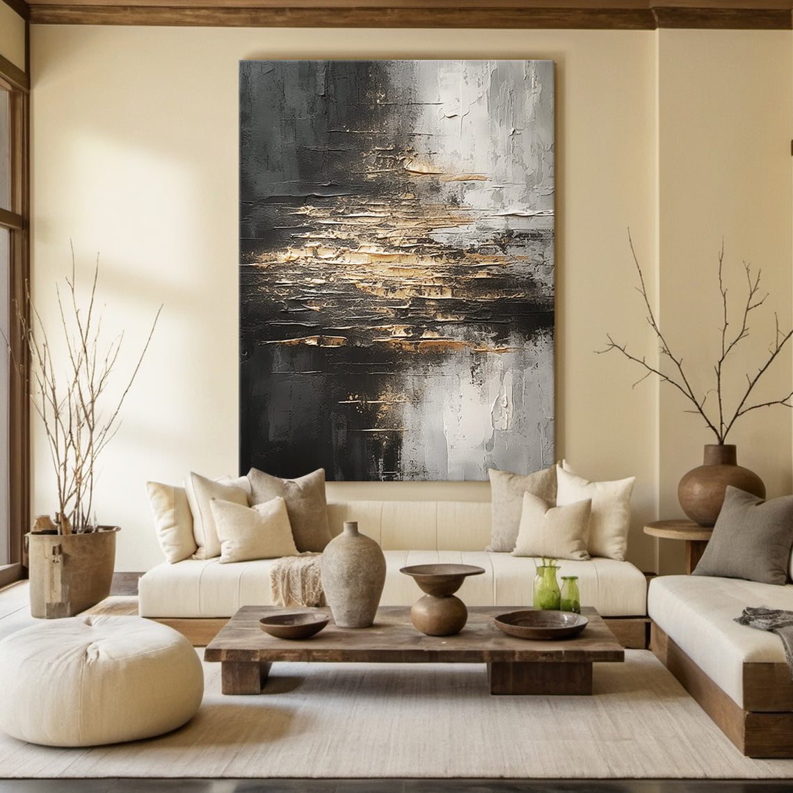 Fractured Horizon-Black & Gray Abstract Spatial Field-AURA103