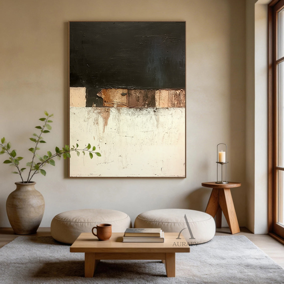 Abstract Black Beige Wall Art for Modern Living Room Decor AURA361