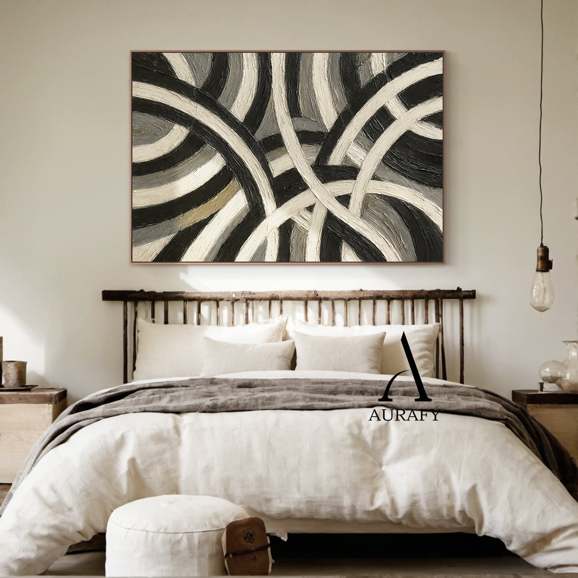 3D Textured Abstract Painting Sculpted Canvas High-Relief Tactile Black Beige Gray Modern Art AURA516