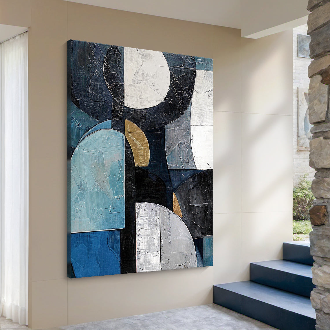 Midnight Geometry-Blue & Black Abstract Field-AURA154