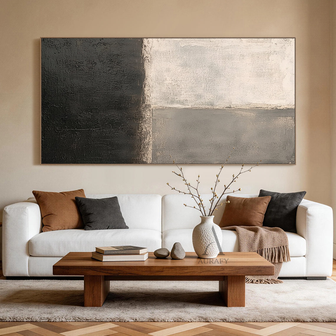 General Abstract Black Beige Wall Art for Living Room Decor AURA365