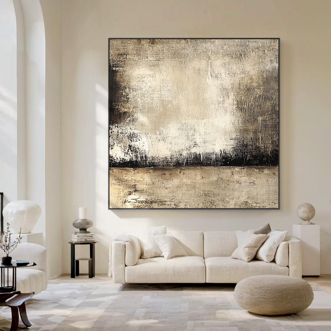 Wabi Sabi Beige Abstract Art with Handcrafted Scratch Textures Mottled Fade Layered Applications AURA584