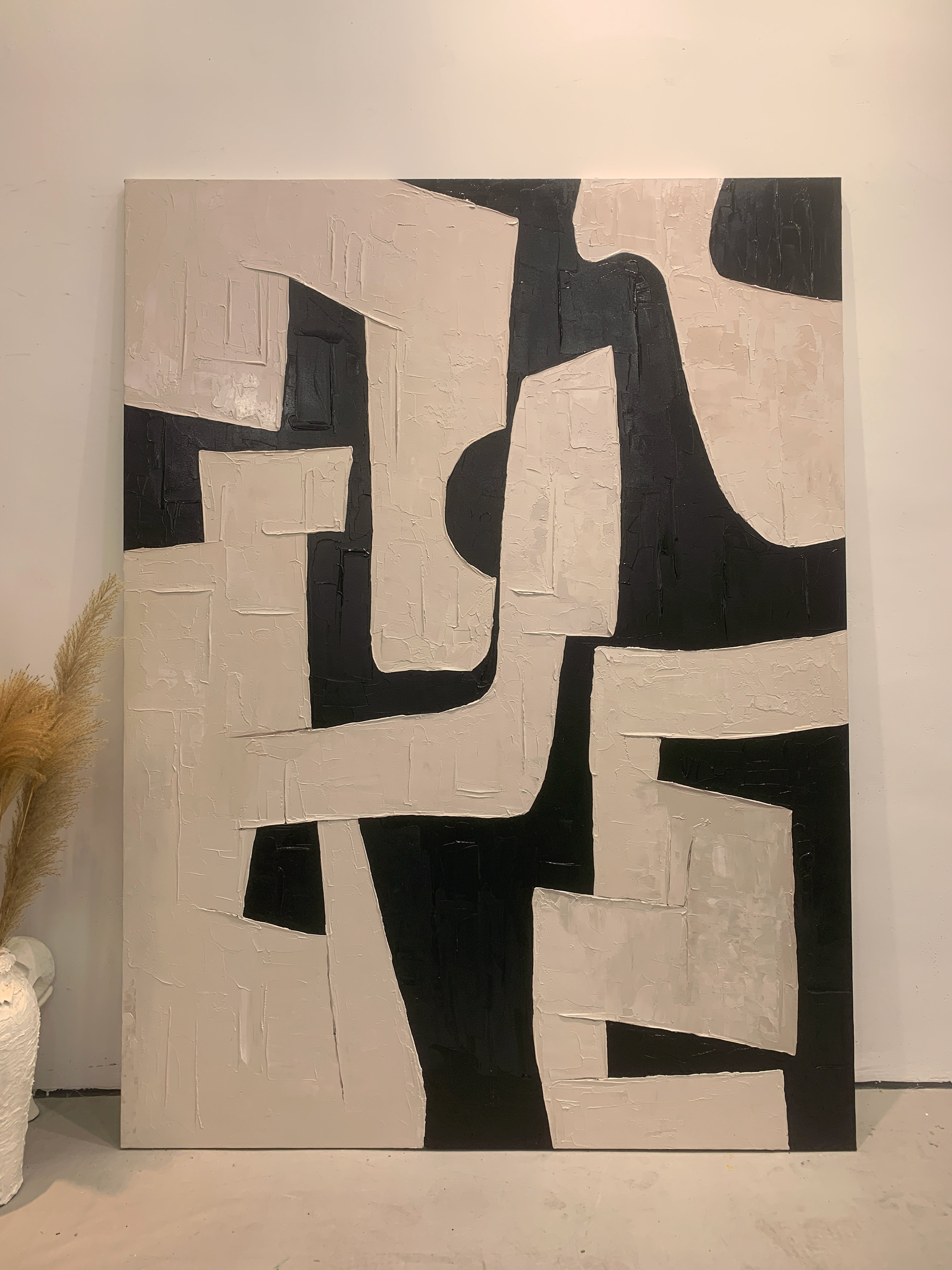 General Abstract Beige Black Textured Wall Art Modern Home Decor-AURA179