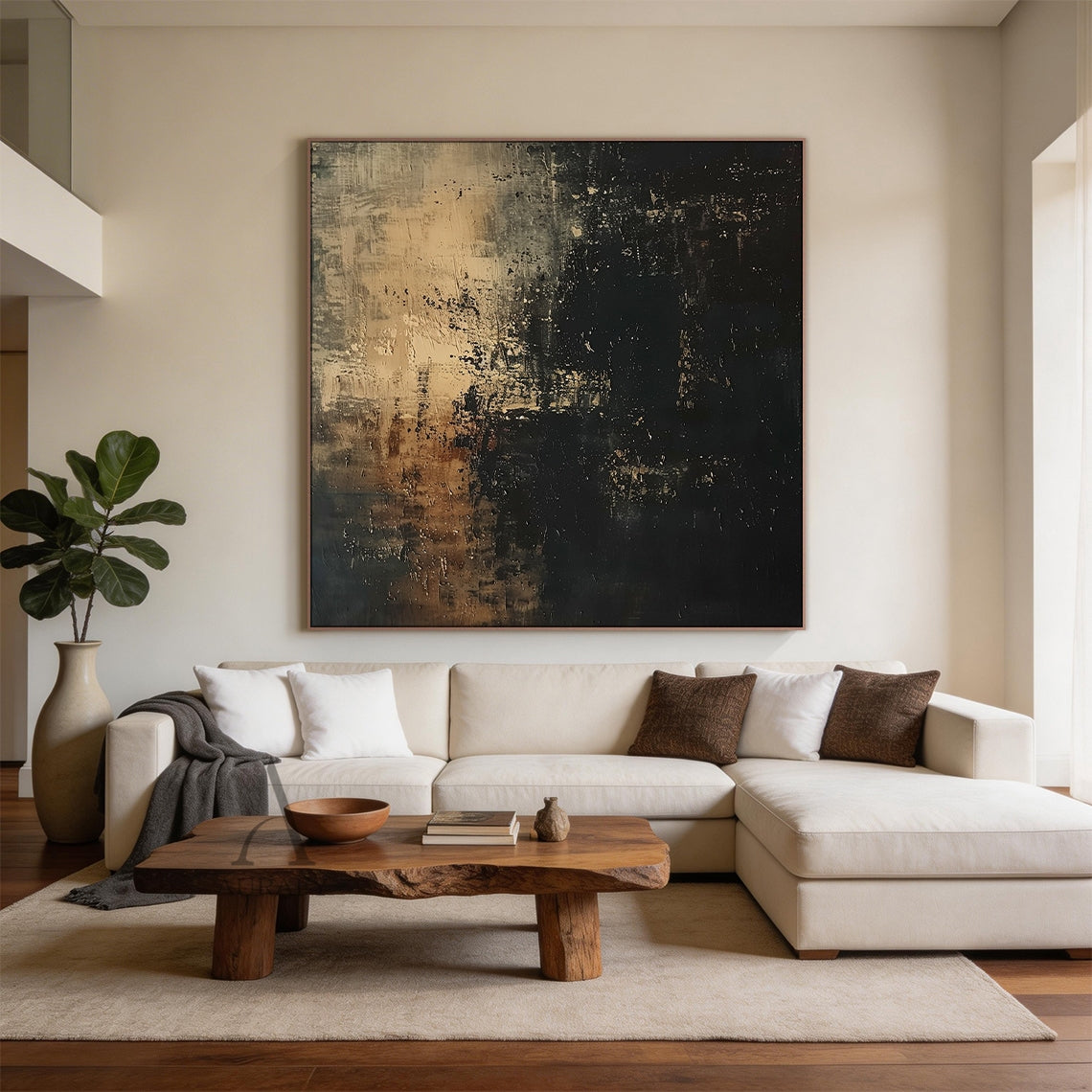 Fault Line, Brown and Black Split-Field Textured Painting AURA873