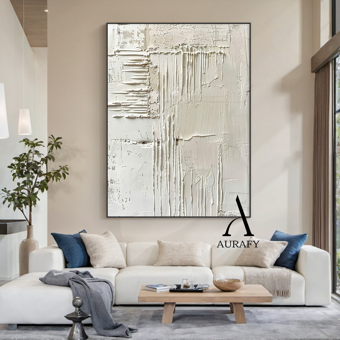 3D Textured Beige Abstract Painting Tactile Surface Sculpted Canvas Japandi Minimalist Art AURA526