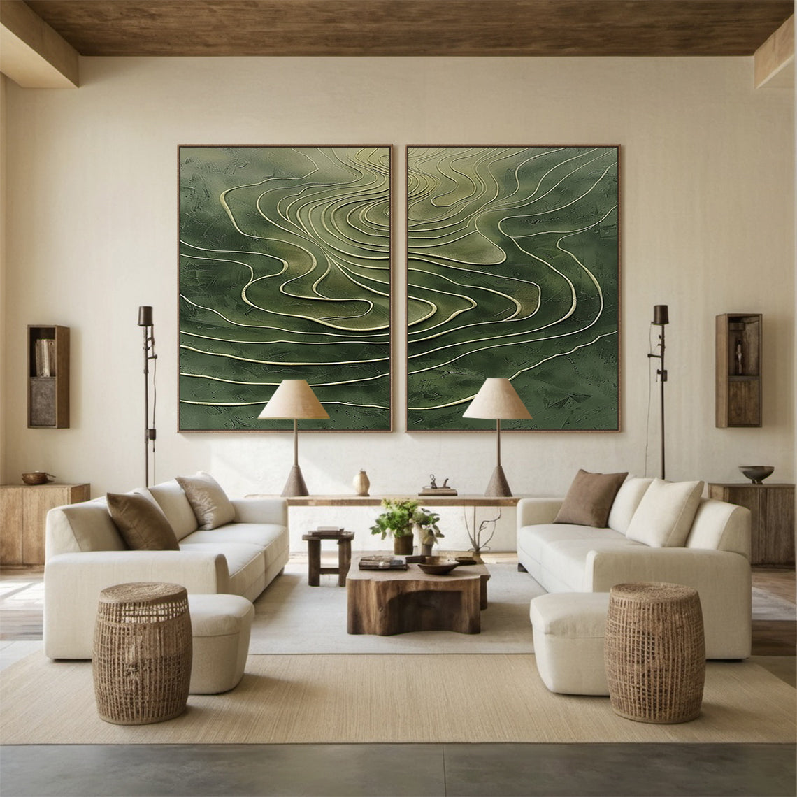 Green 3D Textured Abstract Painting Modern Living Room Wall Decor AURA173