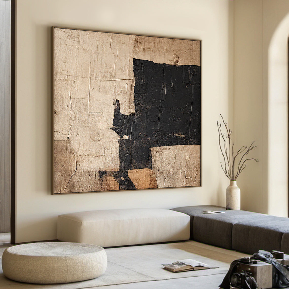 Shadow Balance-Black & Brown Abstract Wall Art-Spatial Field-AURA084