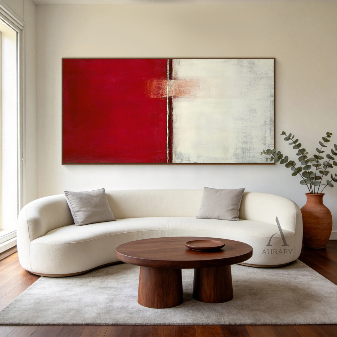 General Abstract Beige Red Wall Art for Modern Home Decor AURA347