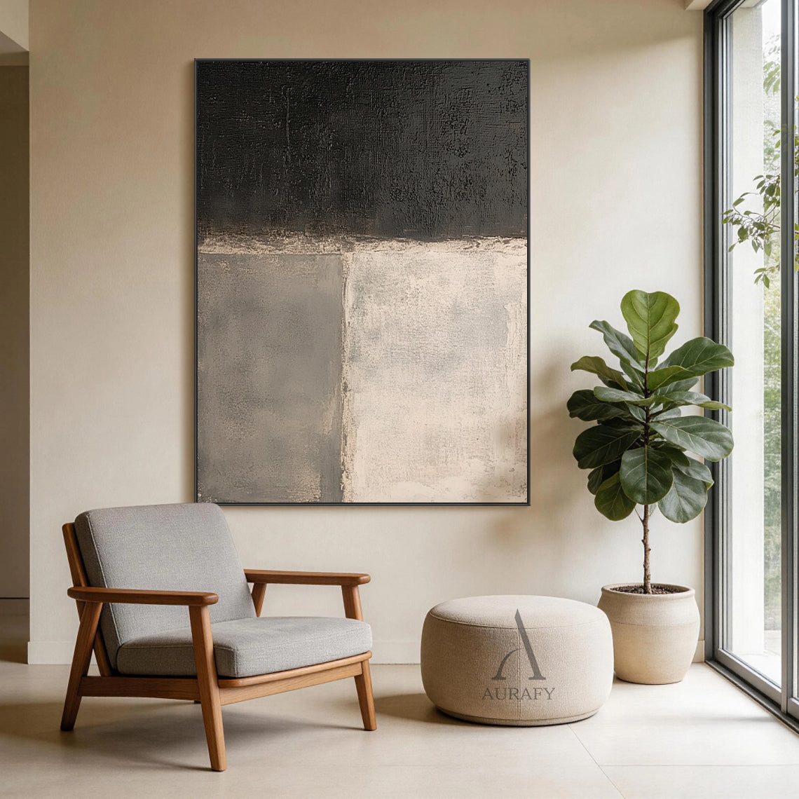 General Abstract Black Beige Wall Art for Living Room Decor AURA365