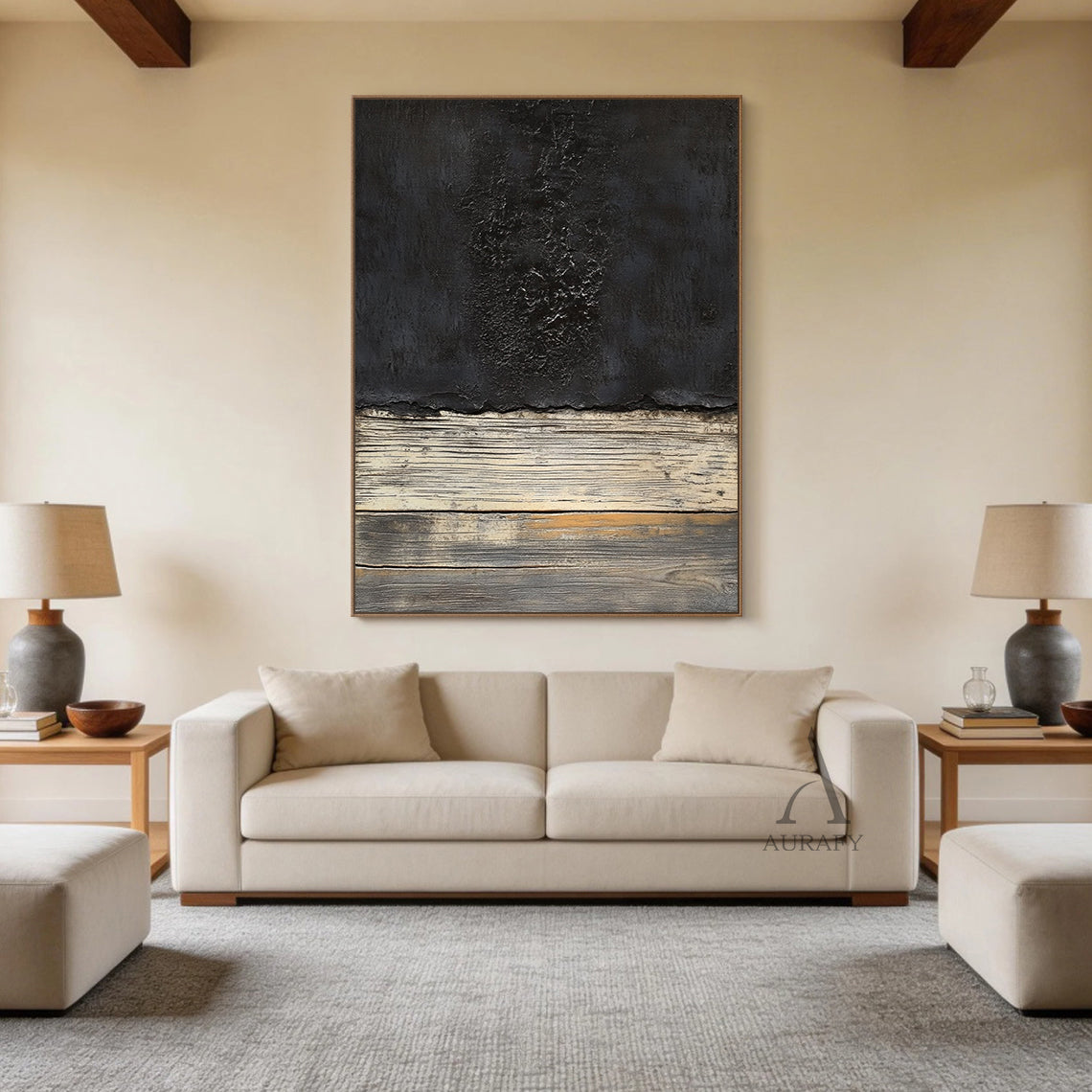 General Abstract Black Beige Wall Art for Home Decor AURA362