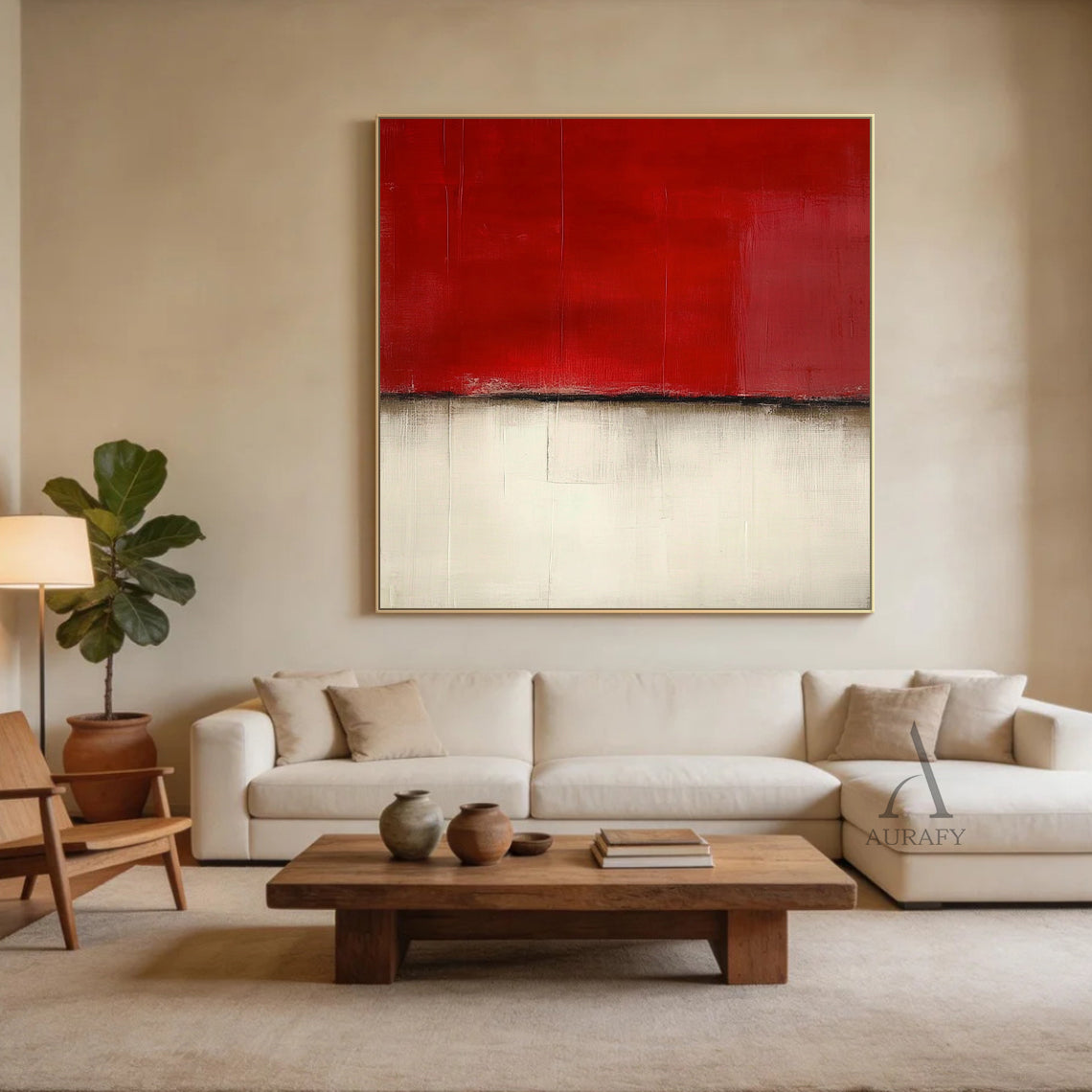 Abstract Red Beige Wall Art Modern Living Room Home Decor AURA384
