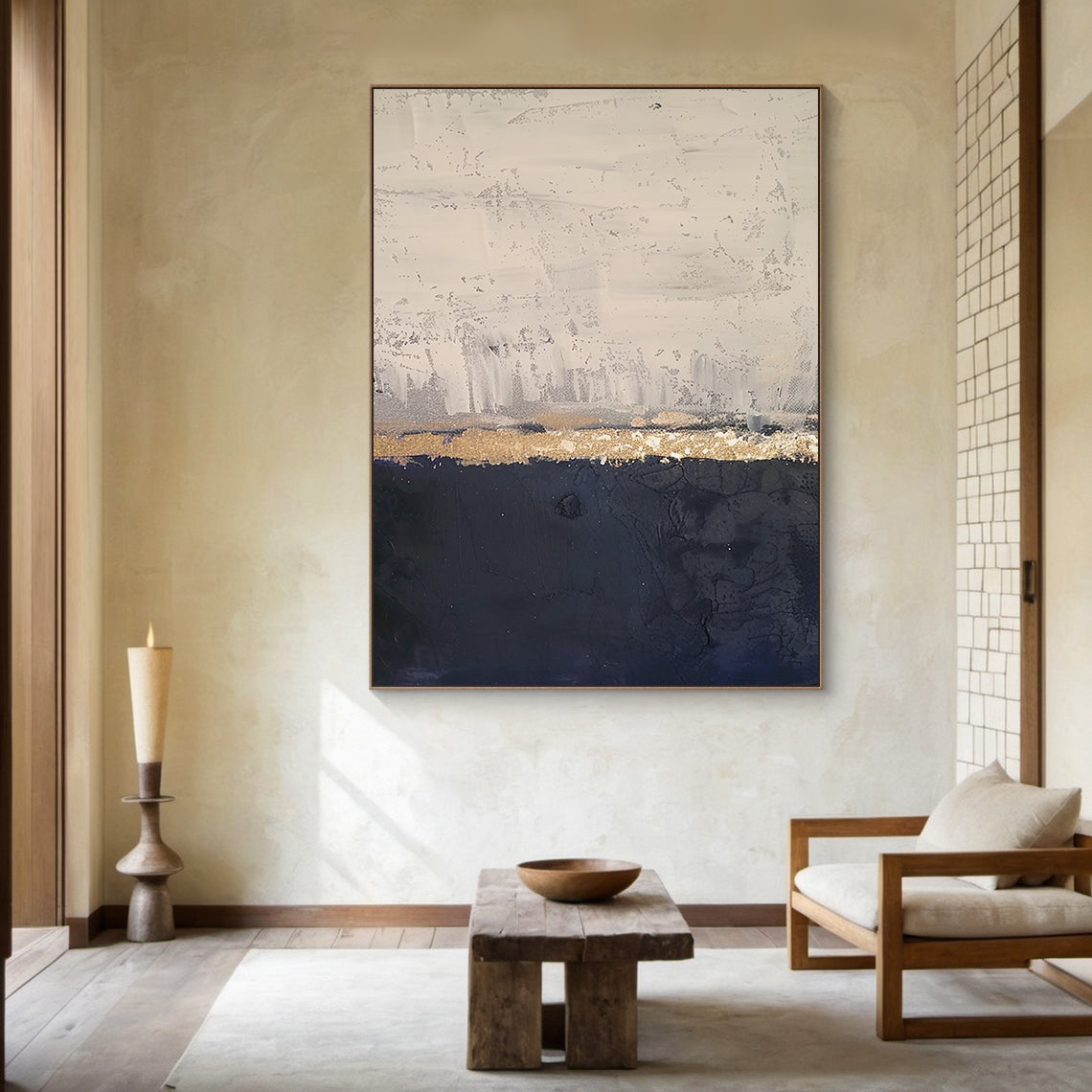 Silent Horizon -Black & Beige Abstract Field-AURA146